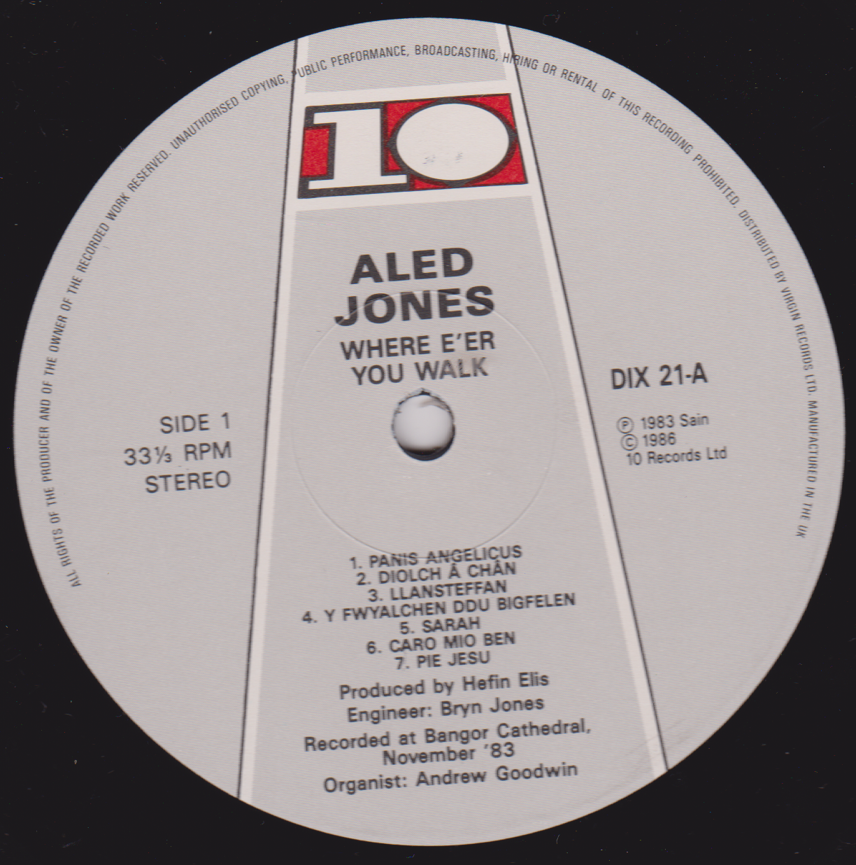 Aled Jones – Where E'er You Walk (10 1986) 12" vinyl LP VG/VG