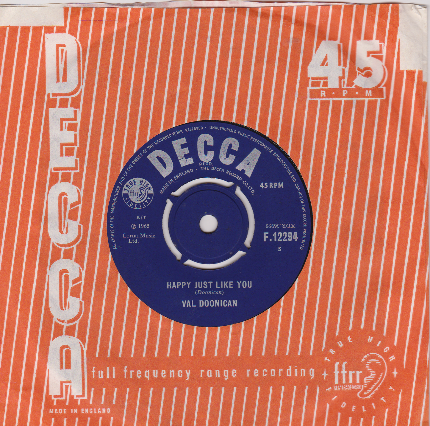 Val Doonican – Just To Satisfy You (Decca 1965) 7" vinyl single VG/VG