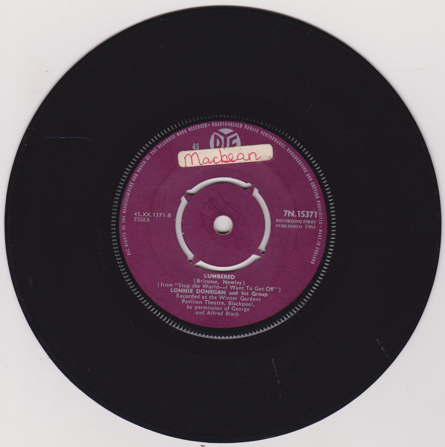 Lonnie Donegan – Michael, Row The Boat (Pye 1961) 7" vinyl single VG/-