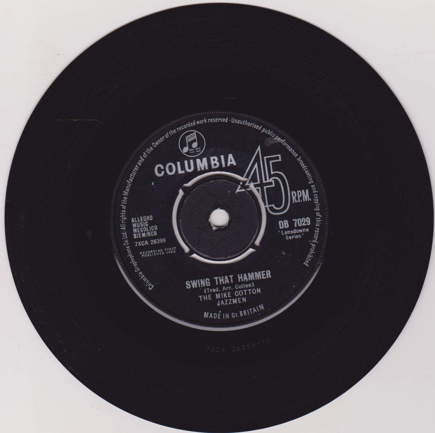 The Mike Cotton Jazzmen – Swing That Hammer (Columbia 1963) 7" vinyl single VG/VG