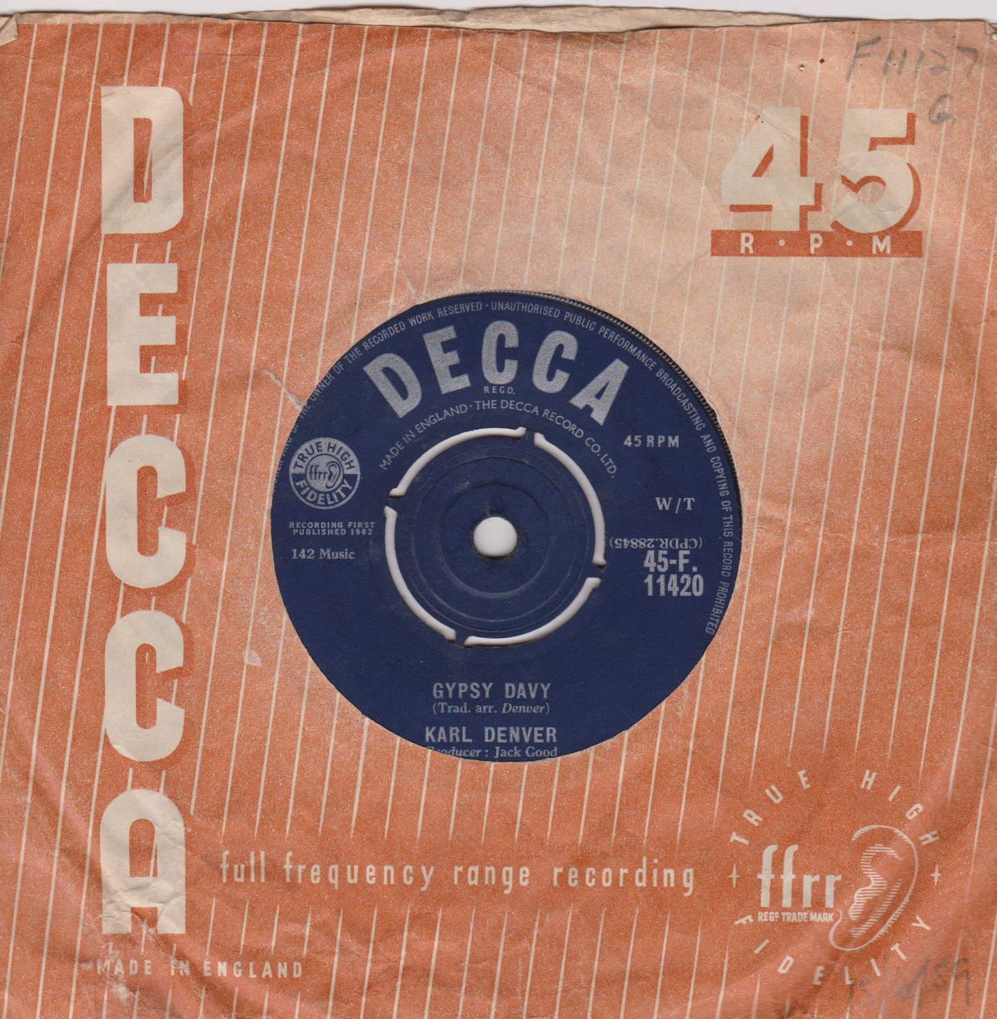 Karl Denver – Wimoweh (Decca 1962) 7" vinyl single VG/VG