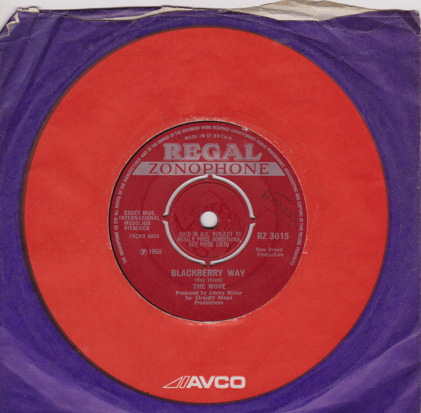 The Move – Blackberry Way (Regal Zonophone 1968) 7" vinyl single G+/-