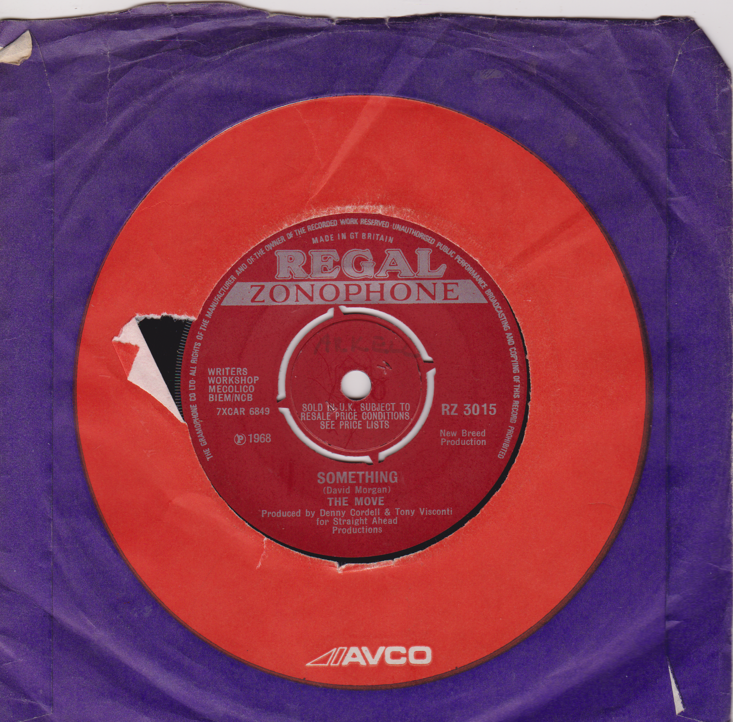 The Move – Blackberry Way (Regal Zonophone 1968) 7" vinyl single G+/-