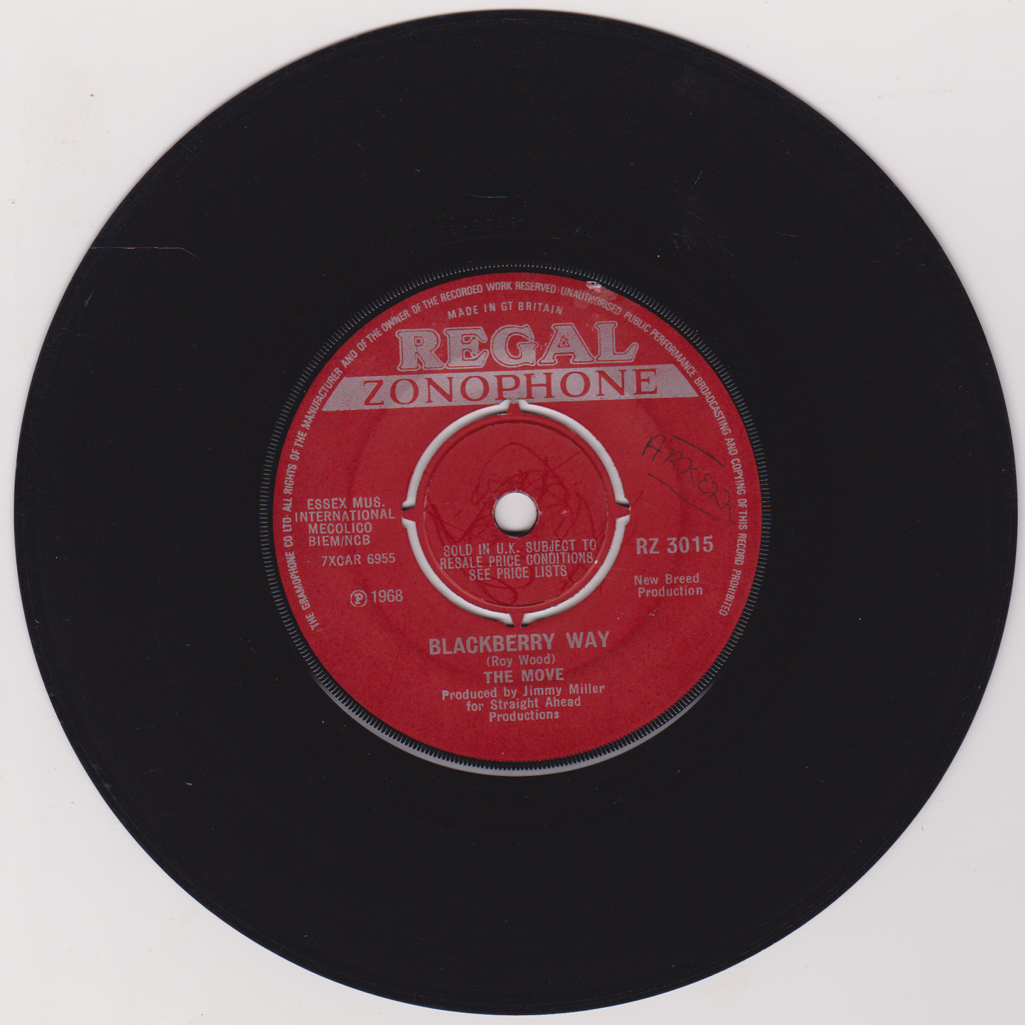 The Move – Blackberry Way (Regal Zonophone 1968) 7" vinyl single G+/-