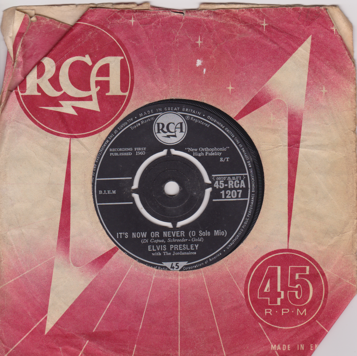 Elvis Presley With The Jordanaires – It's Now Or Never (O Sole Mio) (RCA 1960) 7" vinyl single G+/G