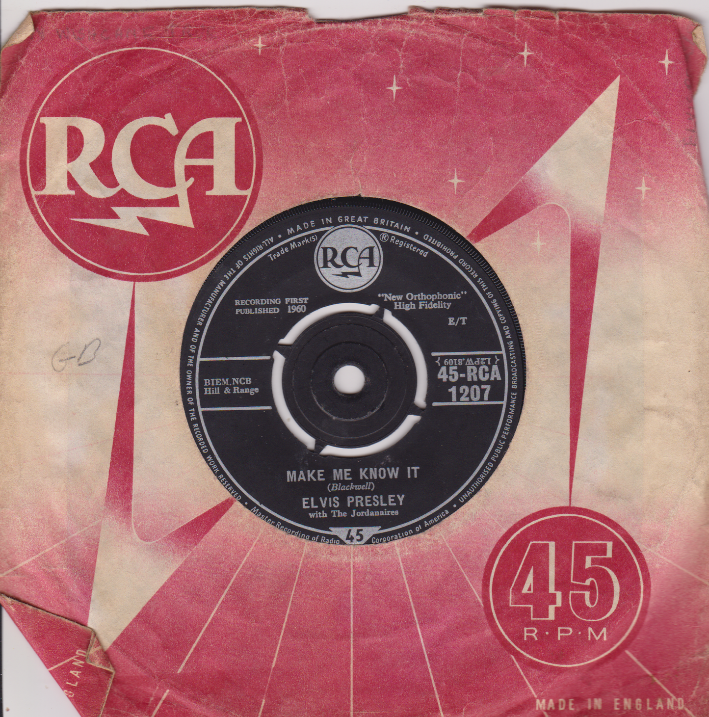 Elvis Presley With The Jordanaires – It's Now Or Never (O Sole Mio) (RCA 1960) 7" vinyl single G+/G
