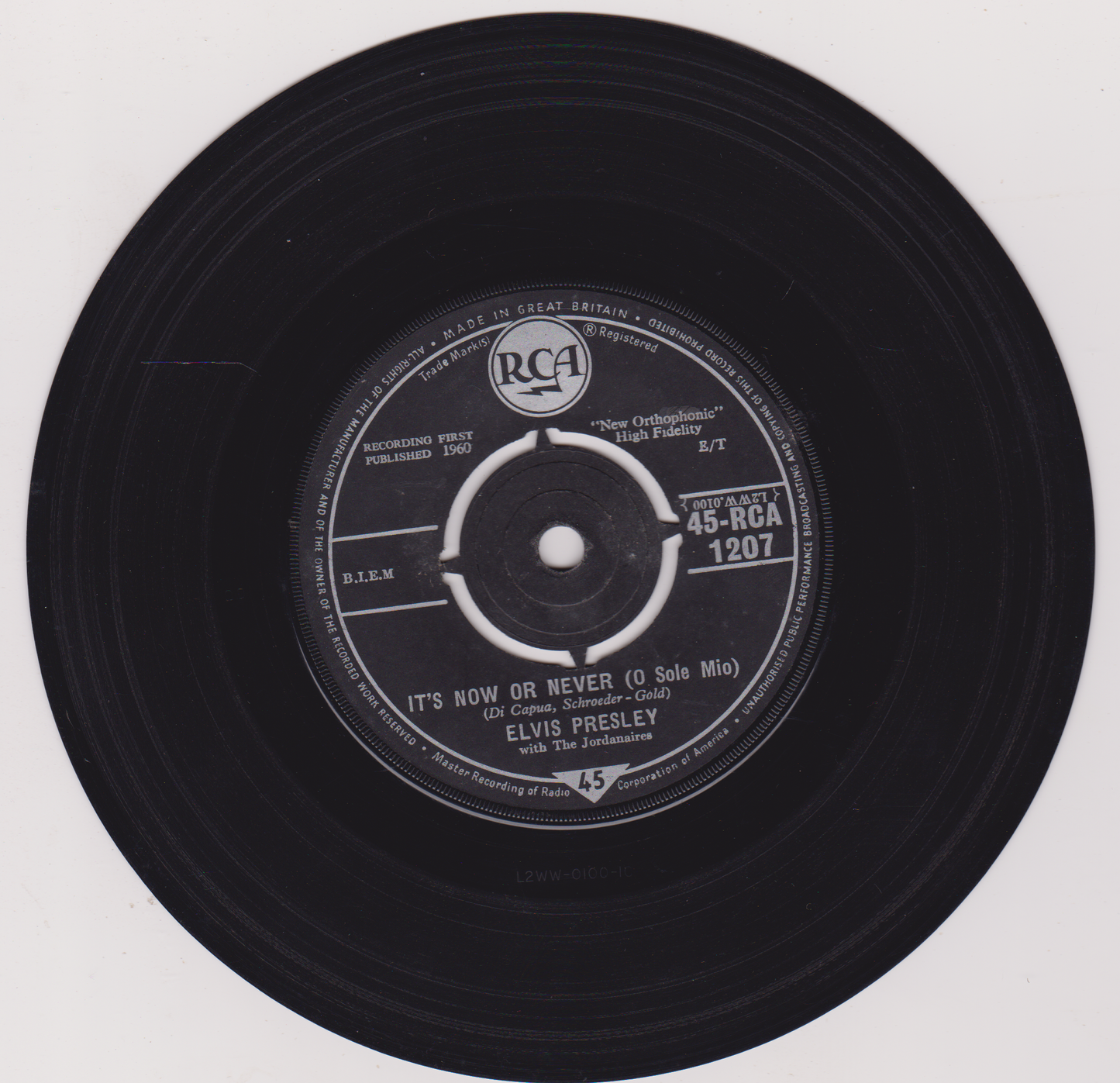Elvis Presley With The Jordanaires – It's Now Or Never (O Sole Mio) (RCA 1960) 7" vinyl single G+/G