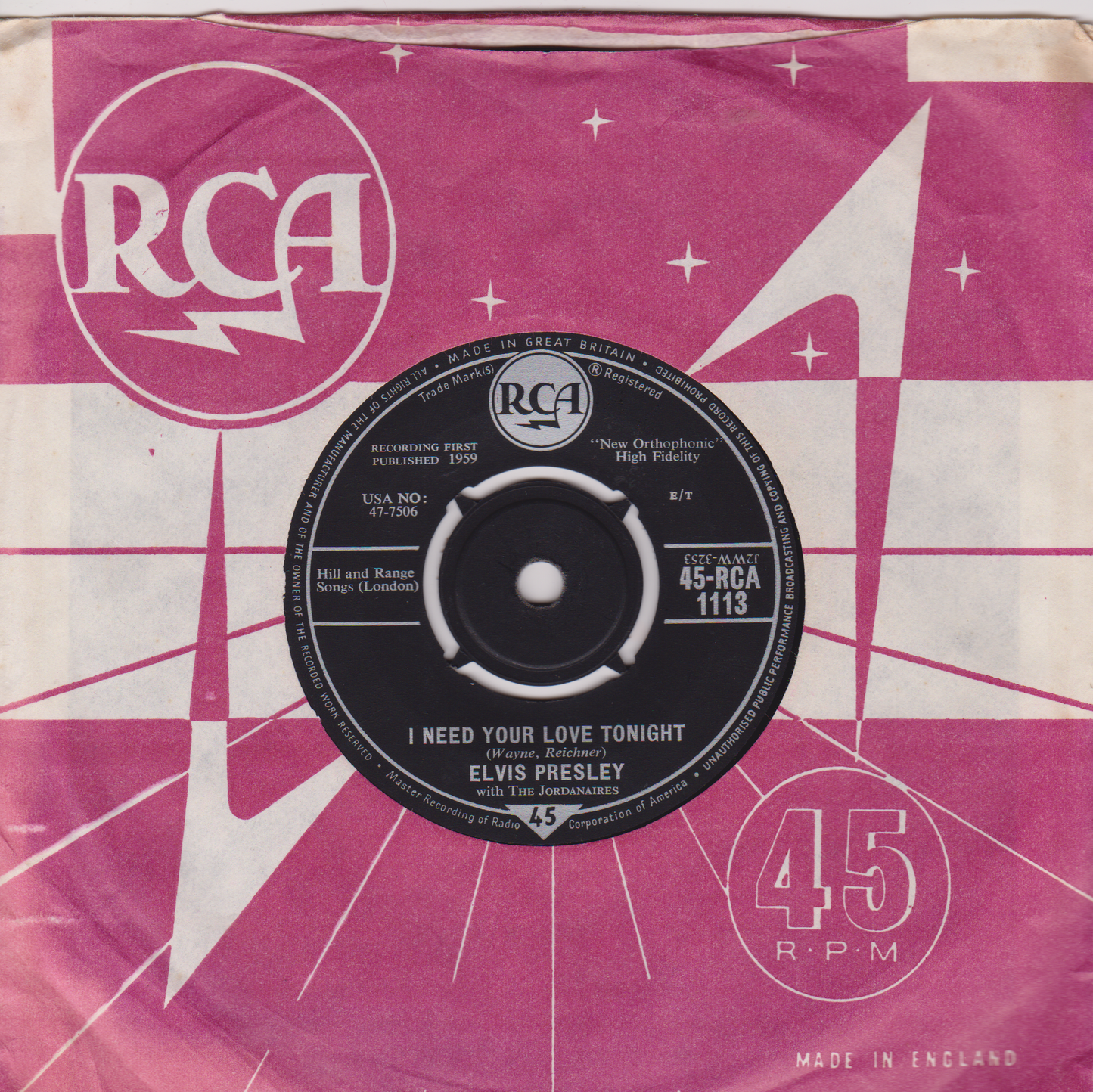 Elvis Presley - A Fool Such As I (RCA 1960) 7" vinyl single VG/VG