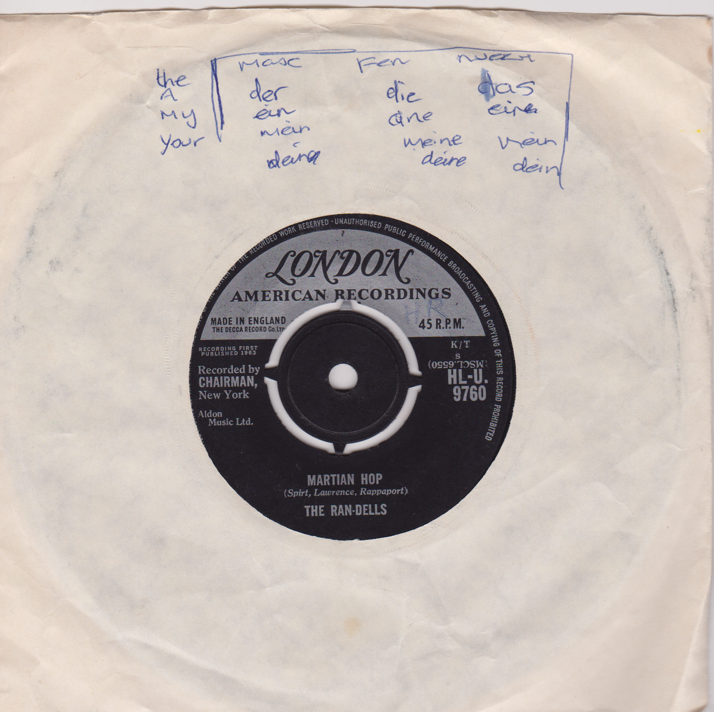 The Ran-Dells – Martian Hop (London 1963) 7" vinyl single G+/-