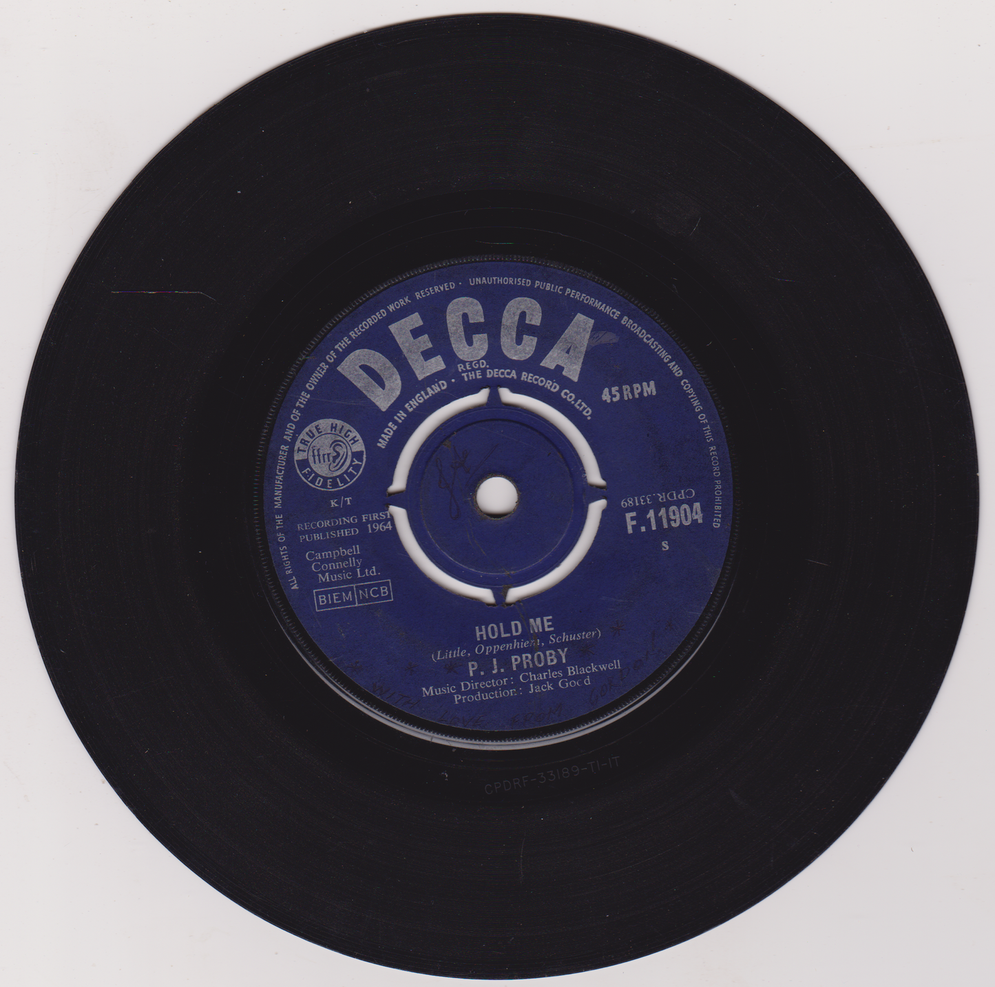 P.J. Proby – Hold Me (Decca 1964) 7" vinyl single G+/-