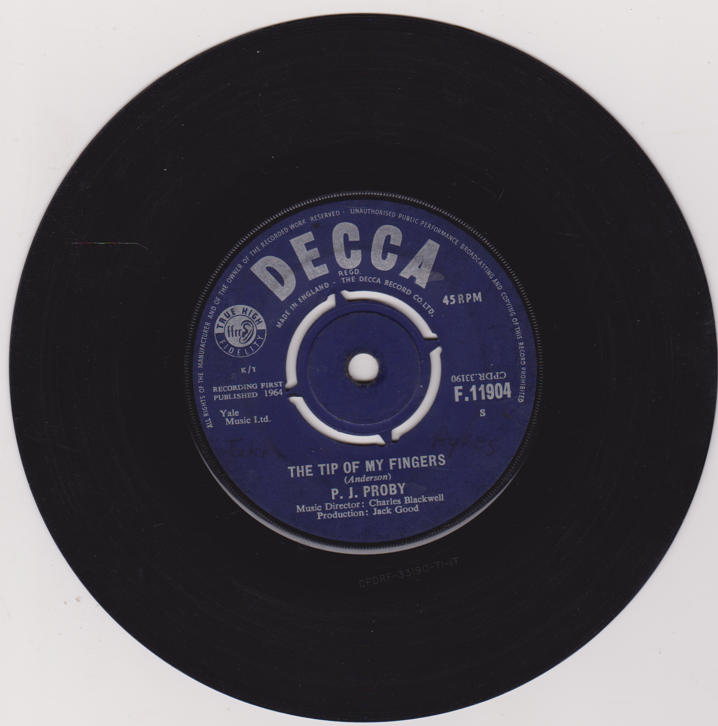P.J. Proby – Hold Me (Decca 1964) 7" vinyl single G+/-