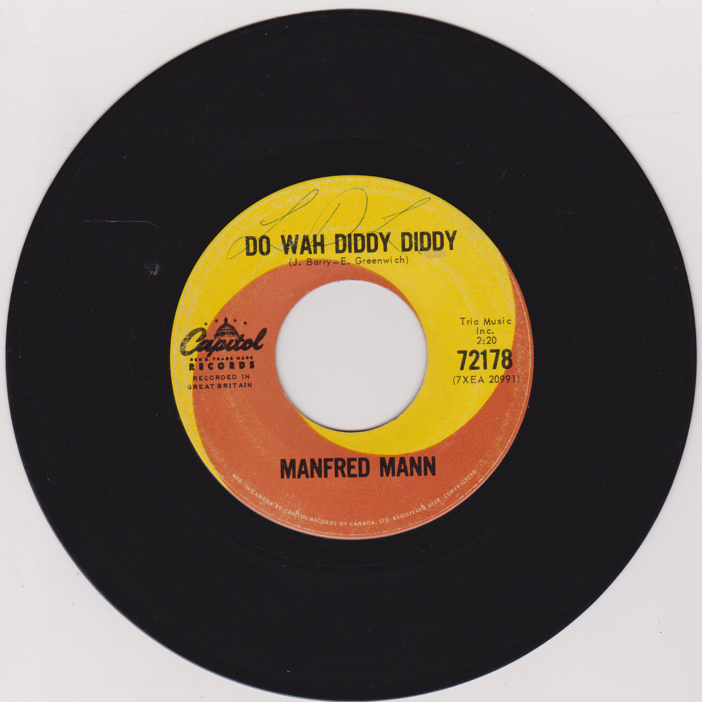 Manfred Mann – Do Wah Diddy Diddy (Capitol 1964) 7" vinyl single G+/- Canada jukebox
