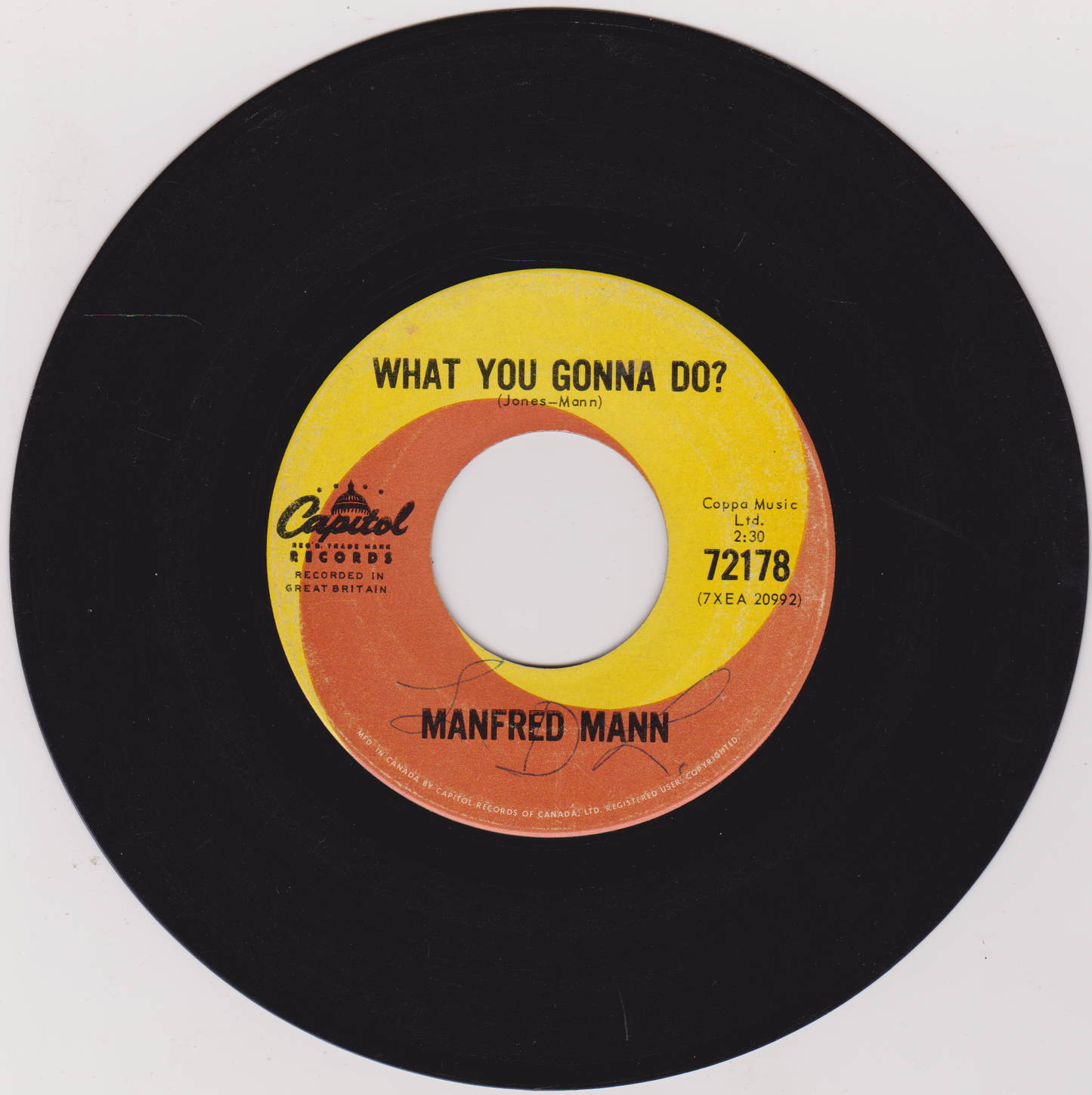 Manfred Mann – Do Wah Diddy Diddy (Capitol 1964) 7" vinyl single G+/- Canada jukebox