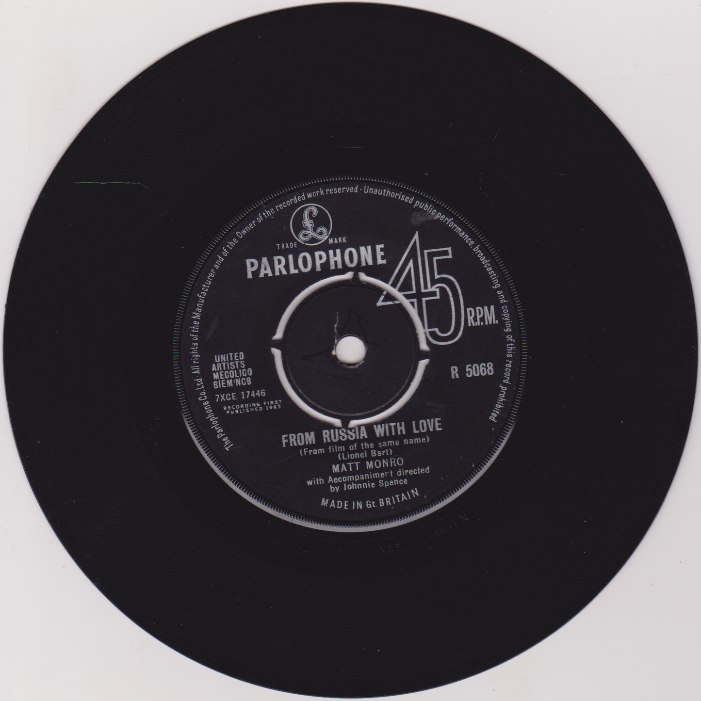 Matt Monro – From Russia With Love (Parlophone 1963) 7" vinyl single VG/VG