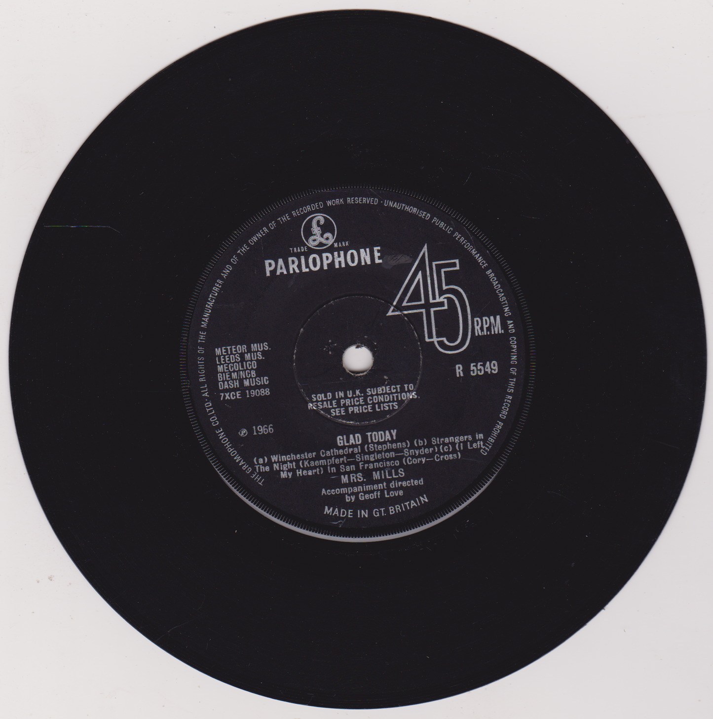 Mrs. Mills – Glad Today (Parlophone 1966) 7" vinyl single VG/-