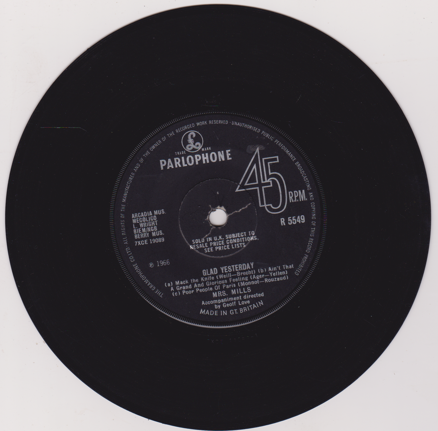 Mrs. Mills – Glad Today (Parlophone 1966) 7" vinyl single VG/-