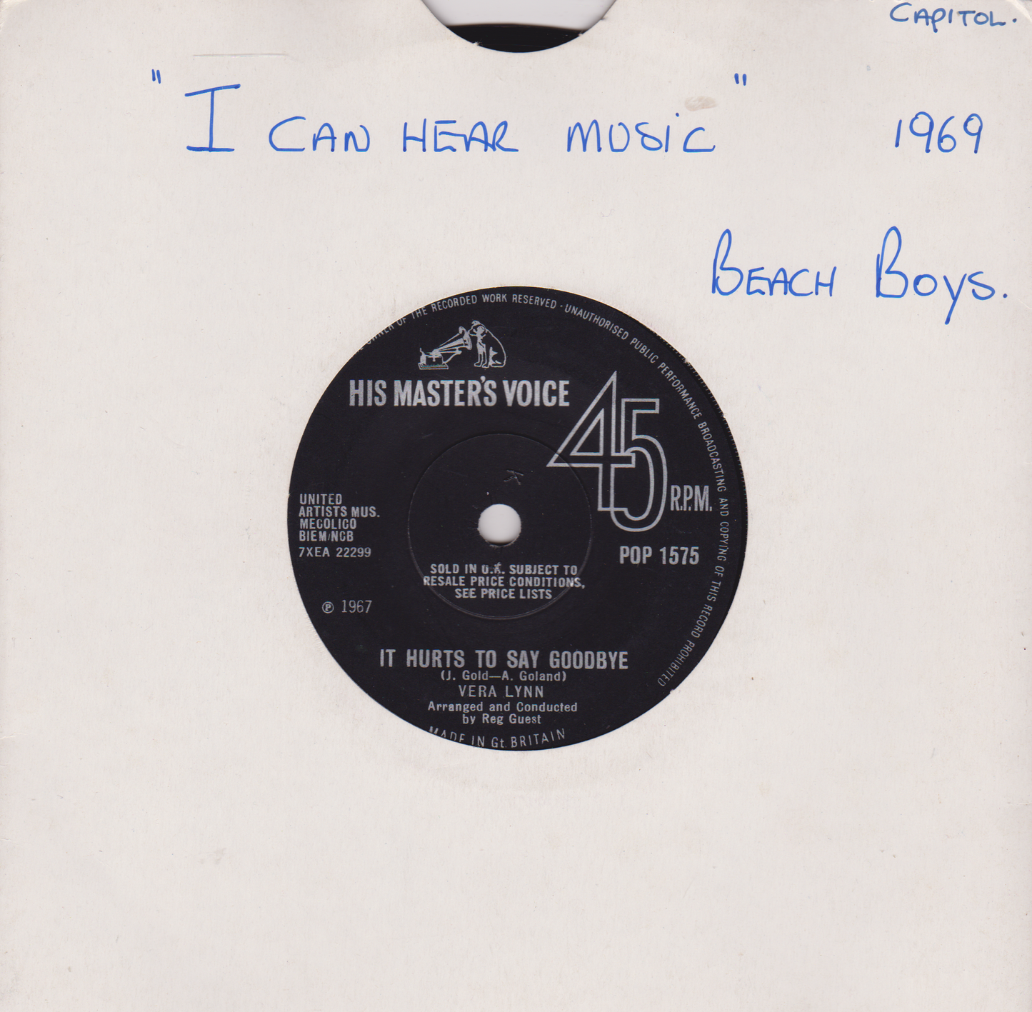 Vera Lynn – It Hurts To Say Goodbye (HMV 1967) 7" vinyl single VG/-