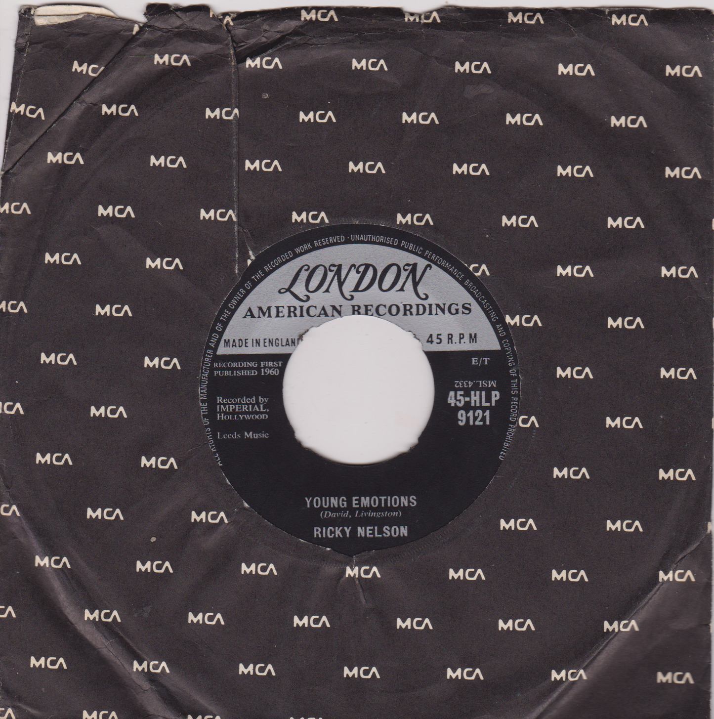 Ricky Nelson – Young Emotions (London 1960) 7" vinyl single G+/- jukebox