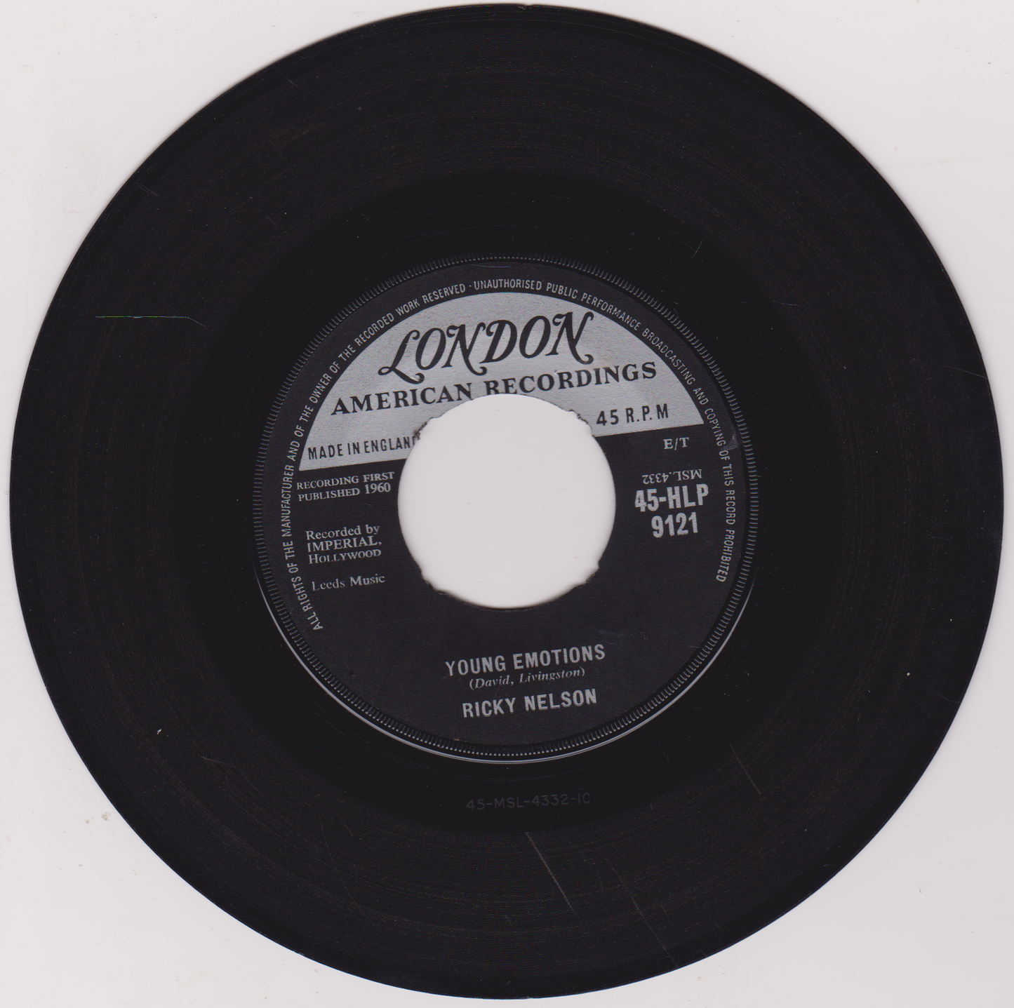 Ricky Nelson – Young Emotions (London 1960) 7" vinyl single G+/- jukebox