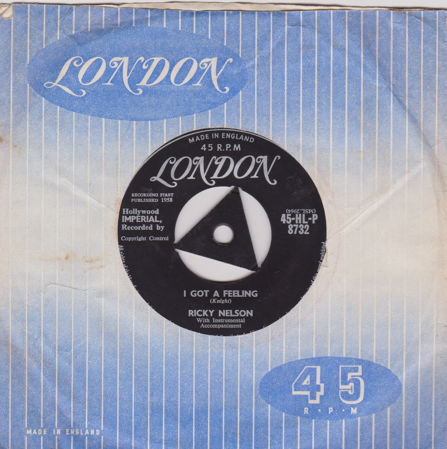 Ricky Nelson – I Got A Feeling (London 1958) 7" vinyl single VG/VG