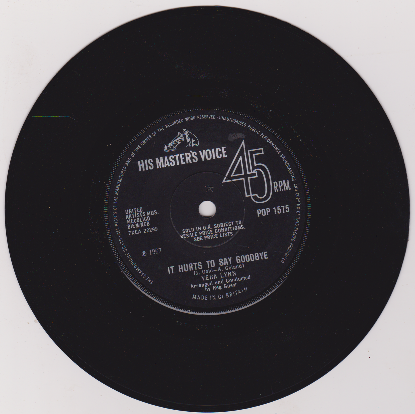Vera Lynn – It Hurts To Say Goodbye (HMV 1967) 7" vinyl single VG/-