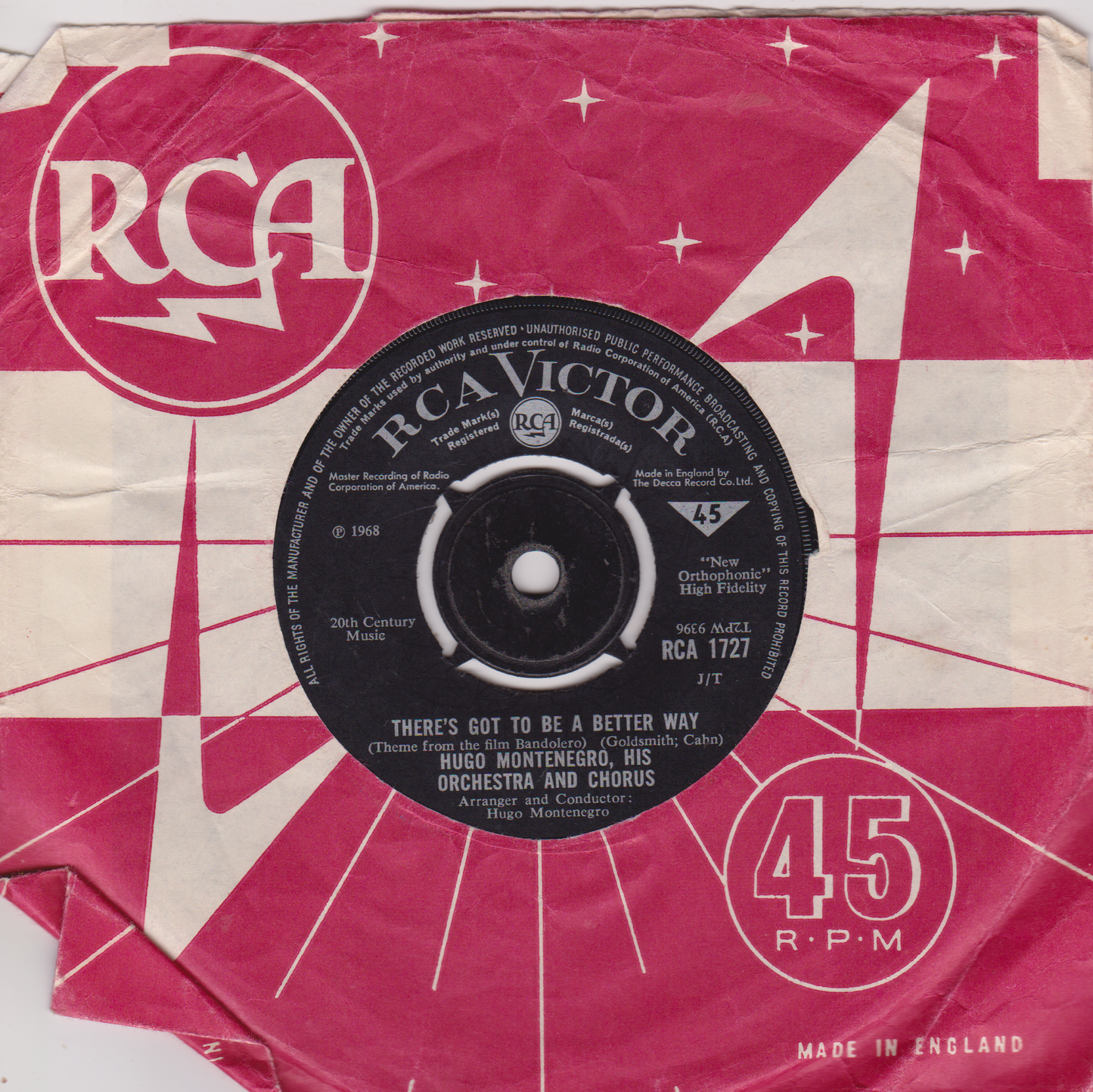 Hugo Montenegro – The Good, The Bad And The Ugly (RCA 1968) 7" vinyl single G+/G