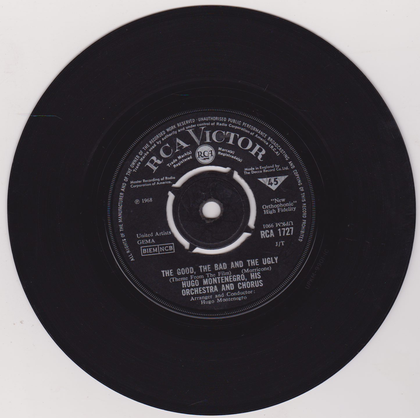 Hugo Montenegro – The Good, The Bad And The Ugly (RCA 1968) 7" vinyl single G+/G