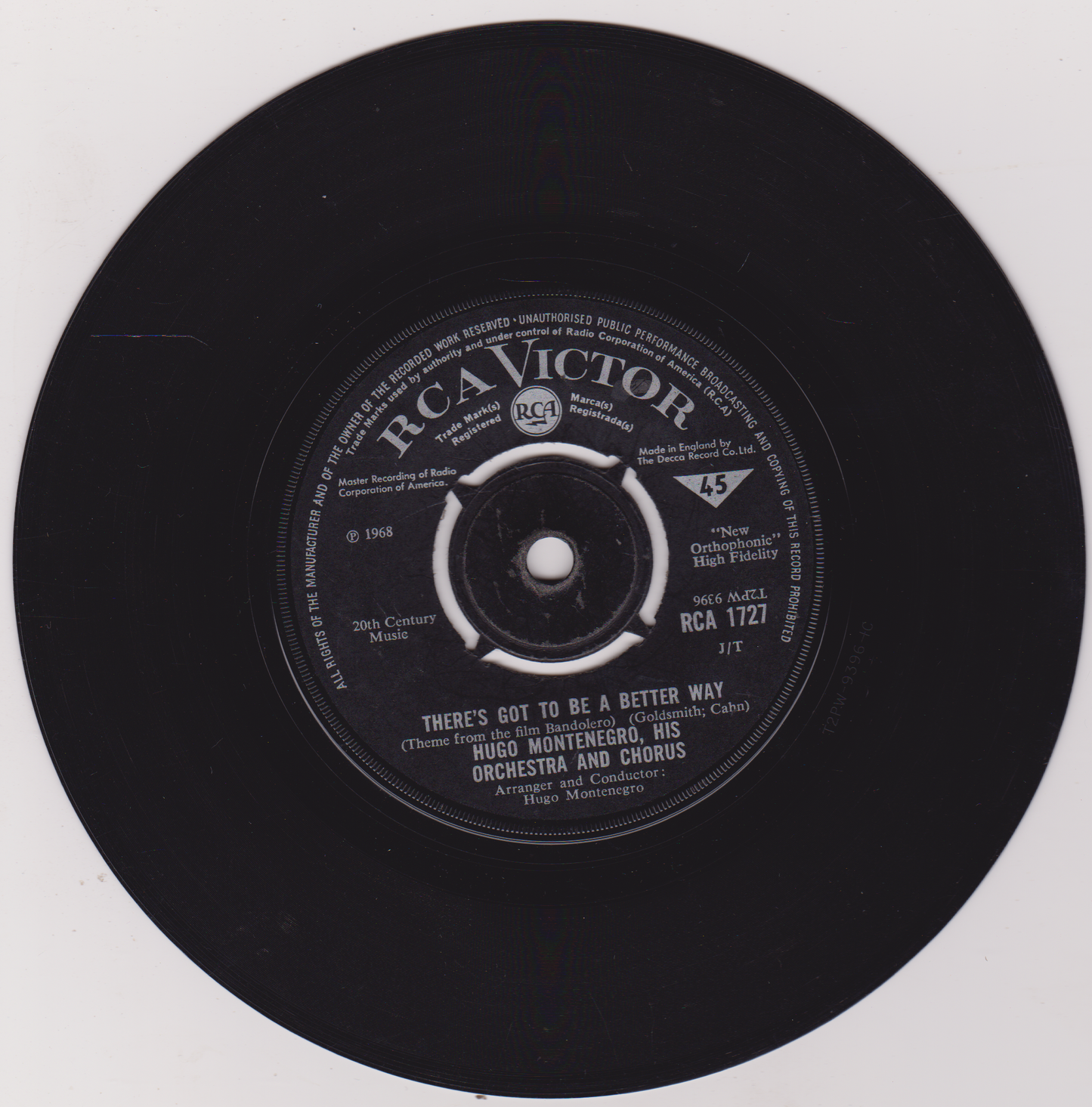 Hugo Montenegro – The Good, The Bad And The Ugly (RCA 1968) 7" vinyl single G+/G