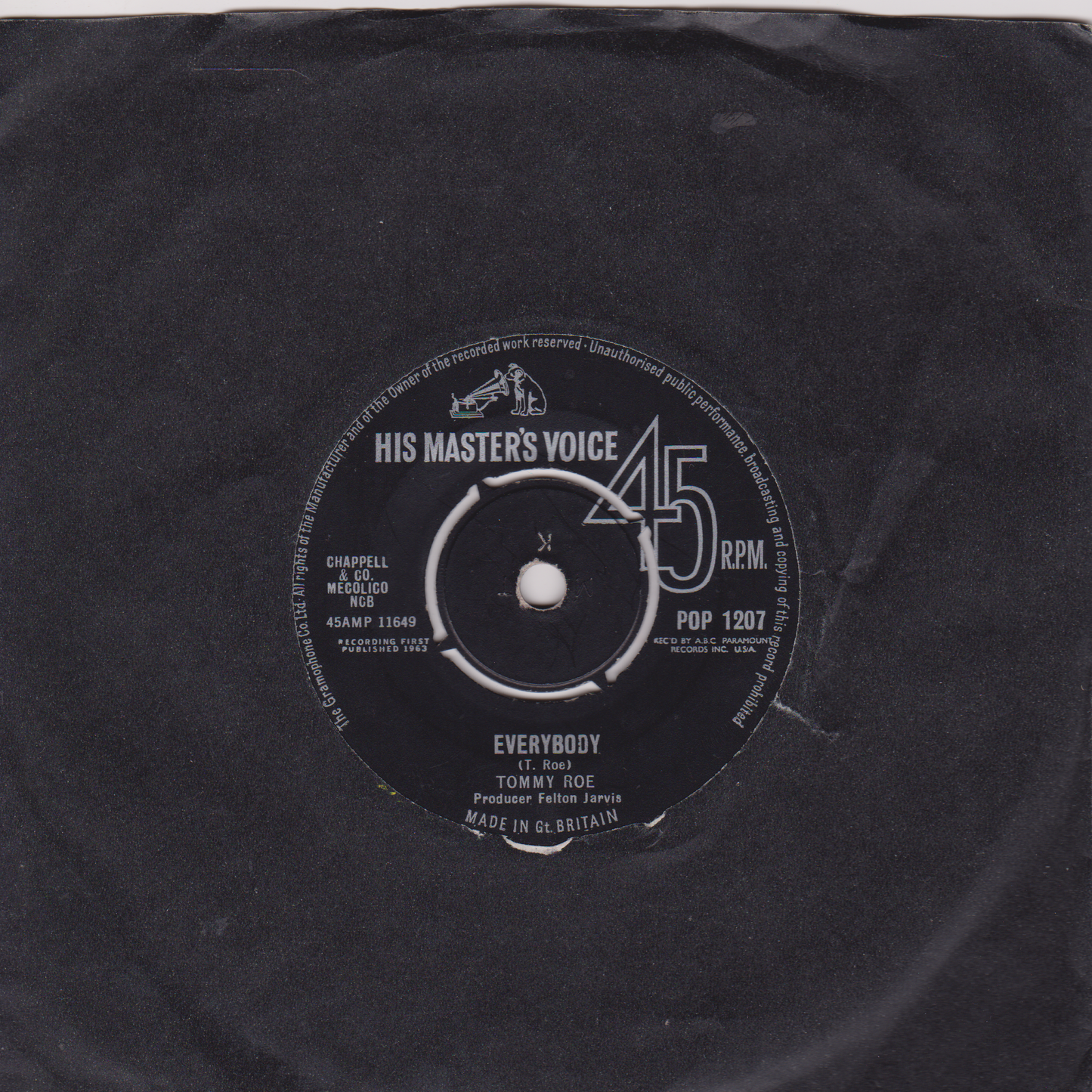 Tommy Roe – Everybody (HMV 1963) 7" vinyl single VG/-