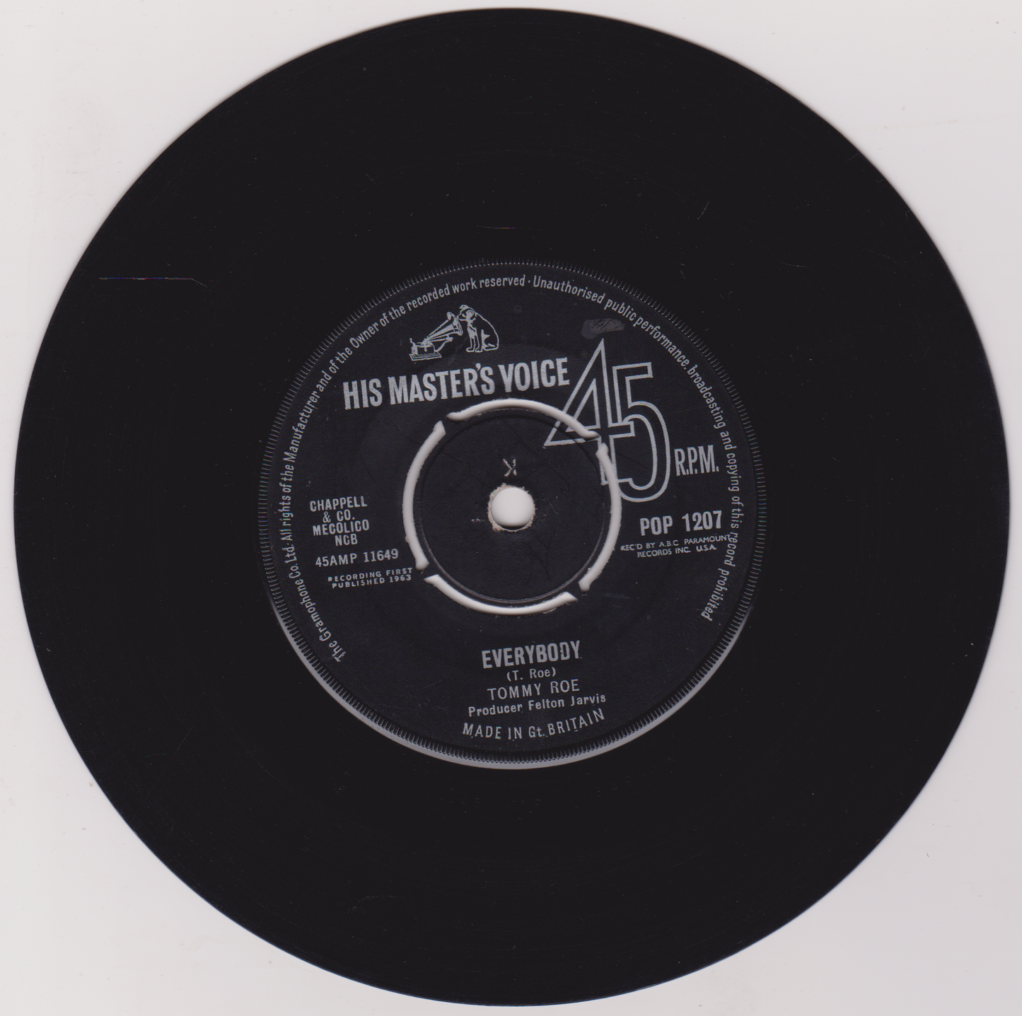Tommy Roe – Everybody (HMV 1963) 7" vinyl single VG/-