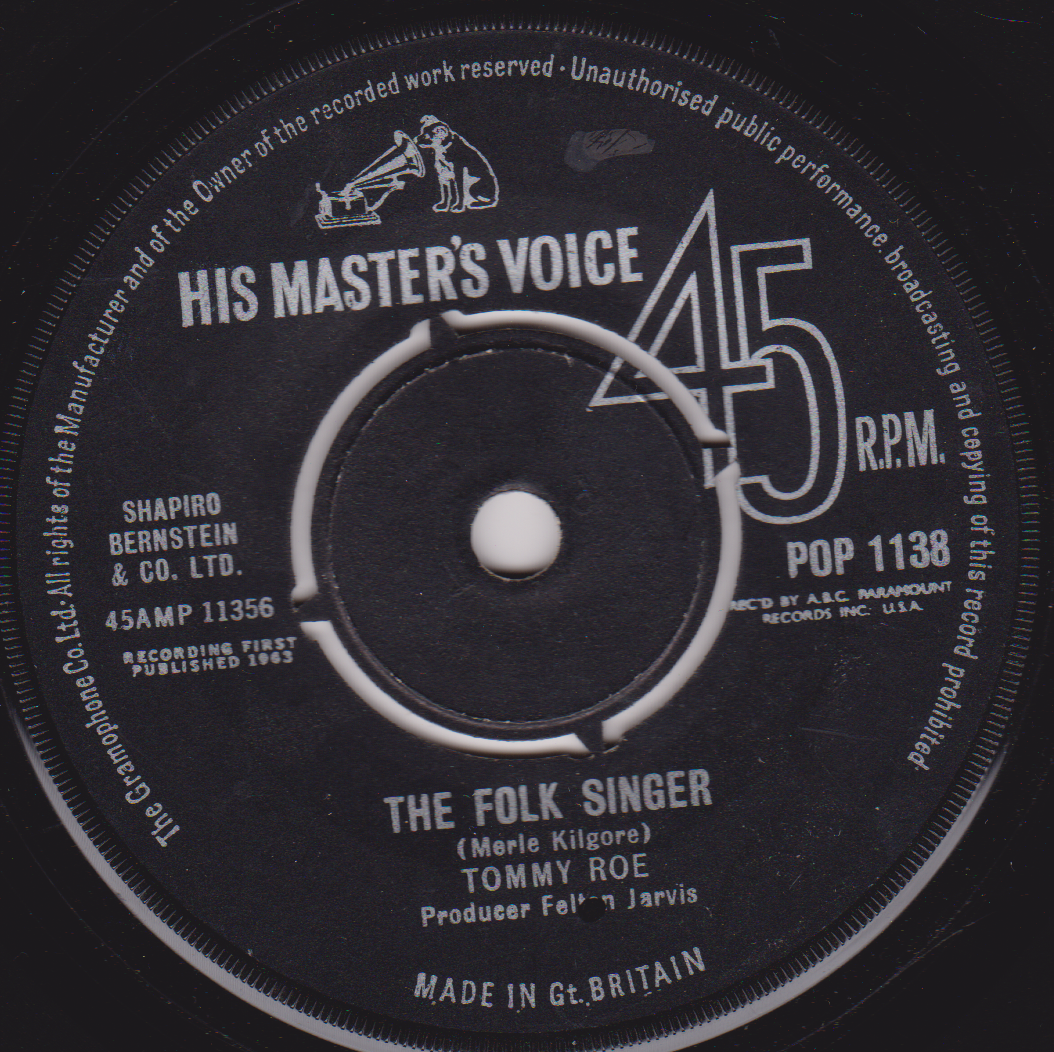 Tommy Roe – The Folk Singer (HMV 1963) 7" vinyl single VG/-