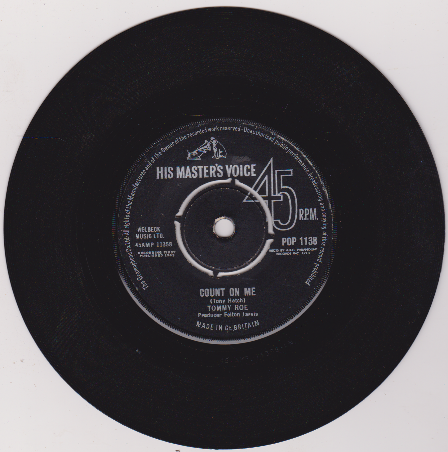 Tommy Roe – The Folk Singer (HMV 1963) 7" vinyl single VG/-