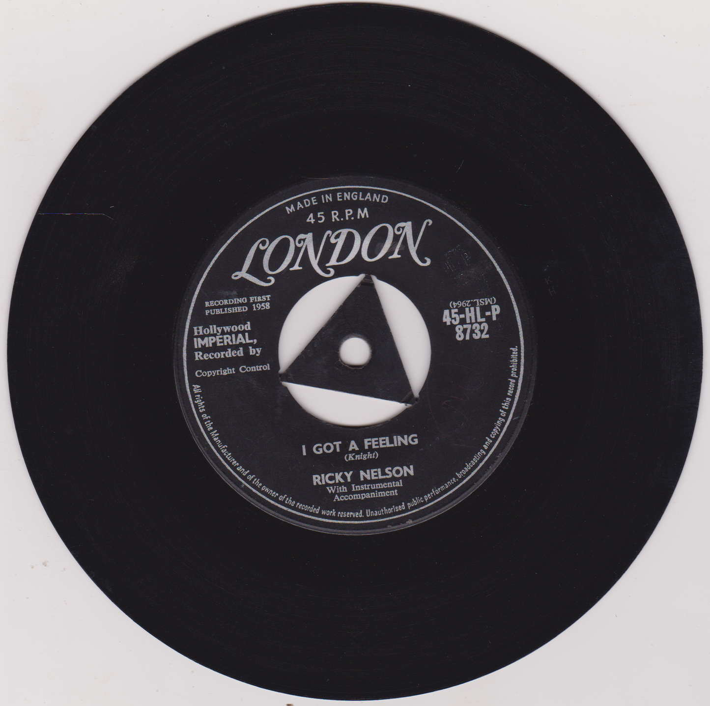 Ricky Nelson – I Got A Feeling (London 1958) 7" vinyl single VG/VG