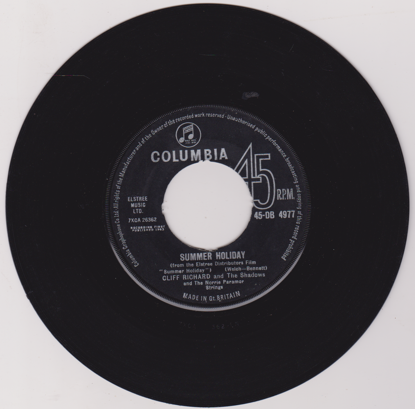 Cliff Richard And The Shadows – Summer Holiday (Columbia 1963) 7" vinyl single VG/VG jukebox