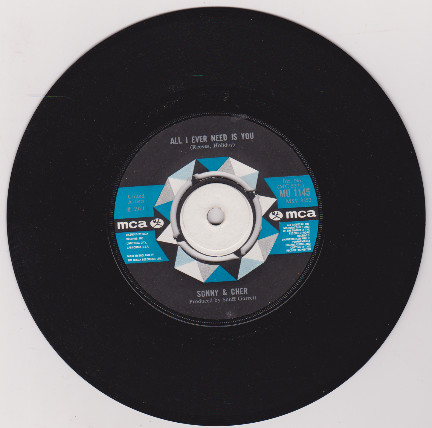 Sonny & Cher – All I Ever Need Is You (MCA 1971) 7" vinyl single VG/-