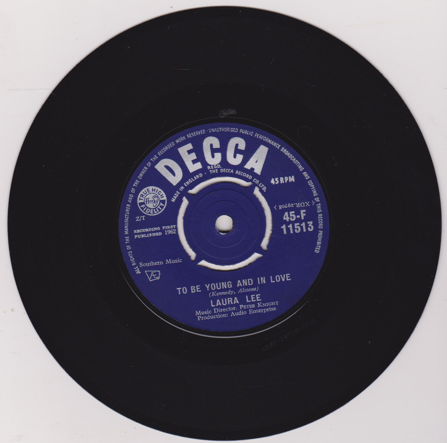 Laura Lee – To Be Young And In Love (Decca 1962) 7" vinyl single VG/-