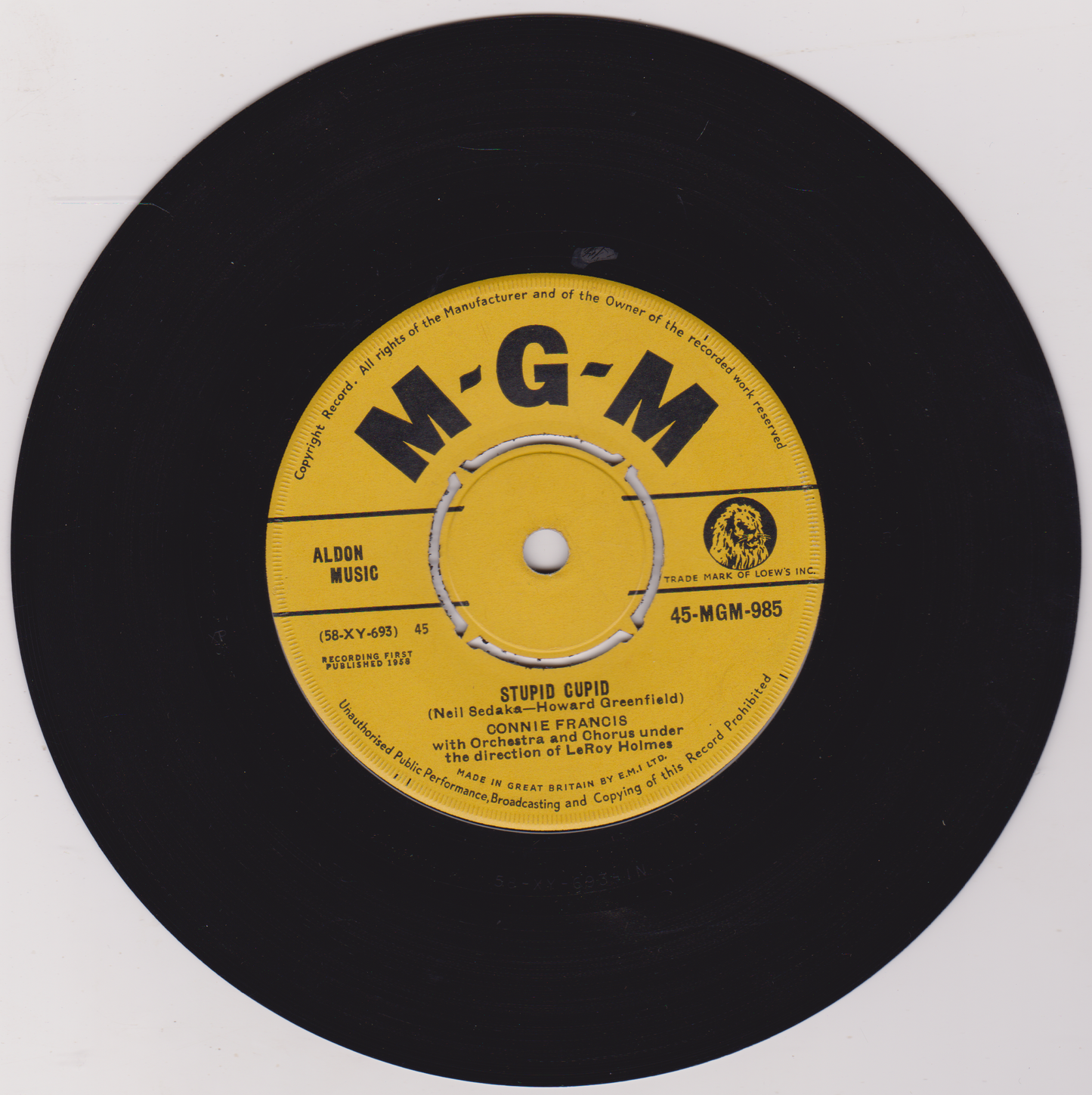 Connie Francis – Stupid Cupid (MGM 1958) 7" vinyl single VG/-