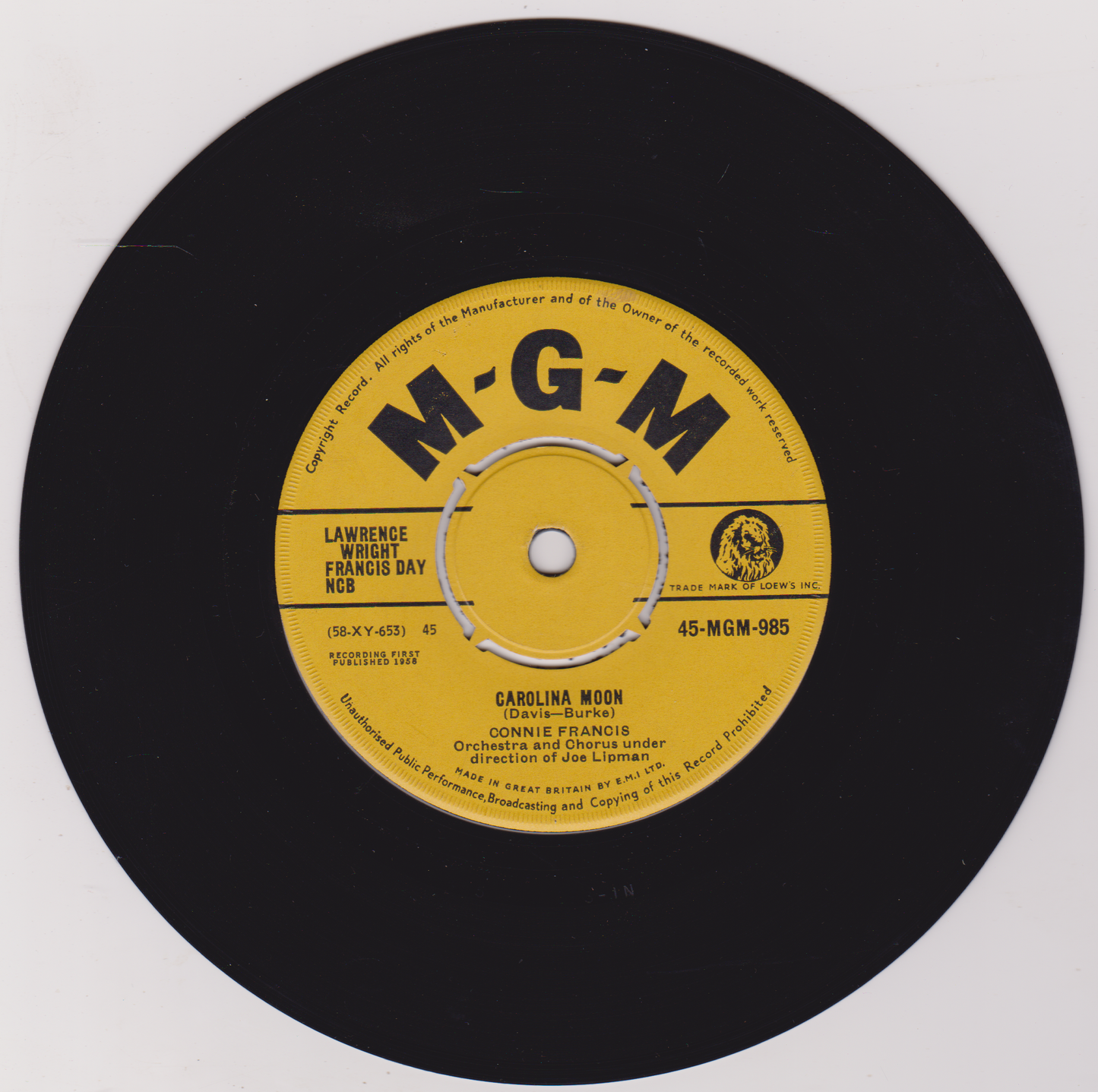 Connie Francis – Stupid Cupid (MGM 1958) 7" vinyl single VG/-