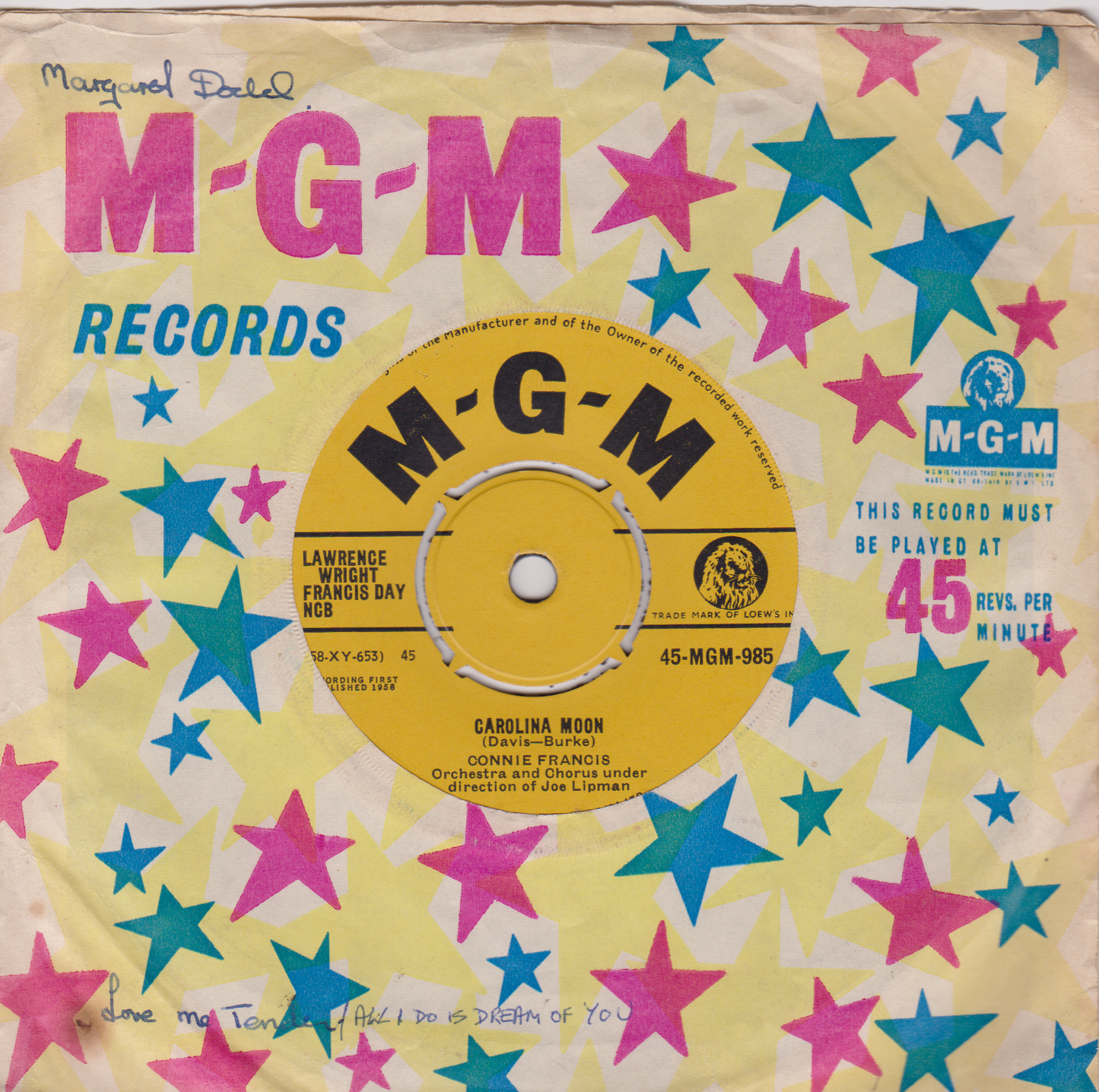 Connie Francis – Stupid Cupid (MGM 1958) 7" vinyl single VG/-