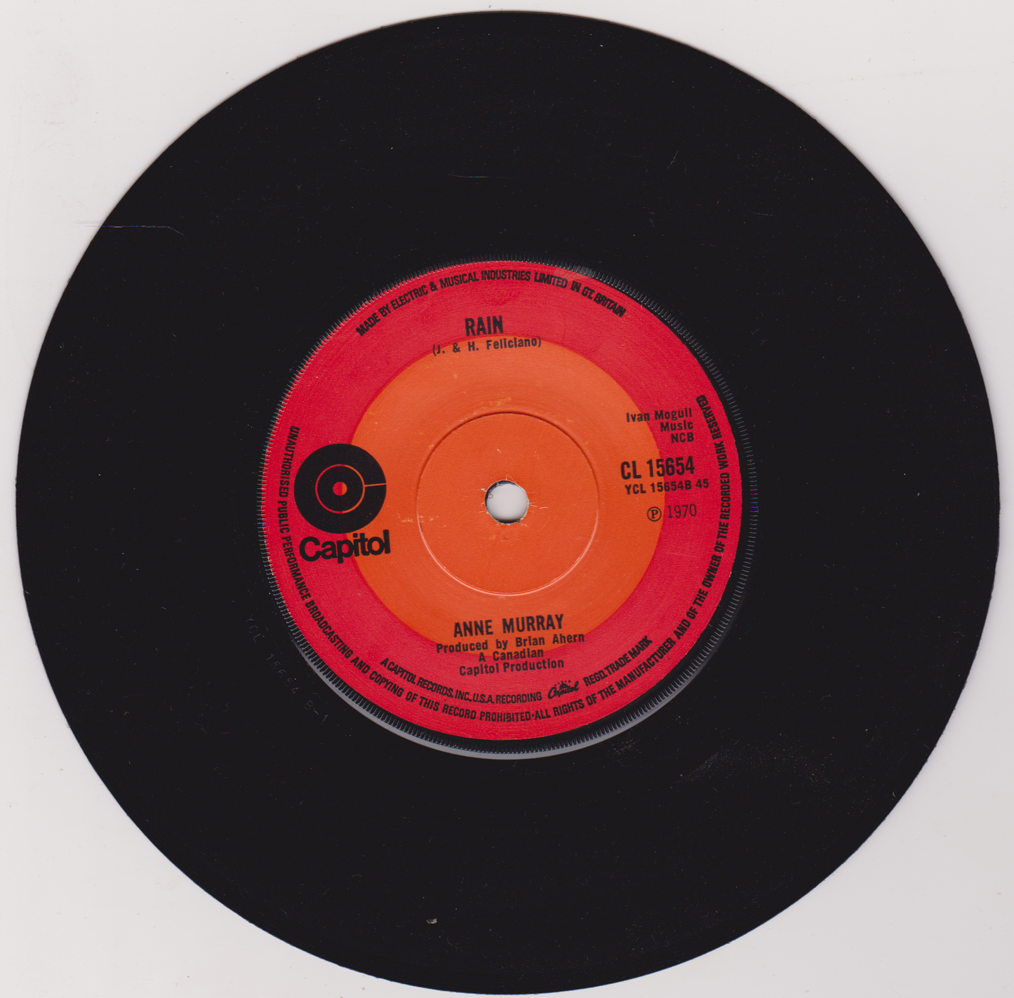Anne Murray – Snowbird (Capitol 1970) 7" vinyl single VG/VG