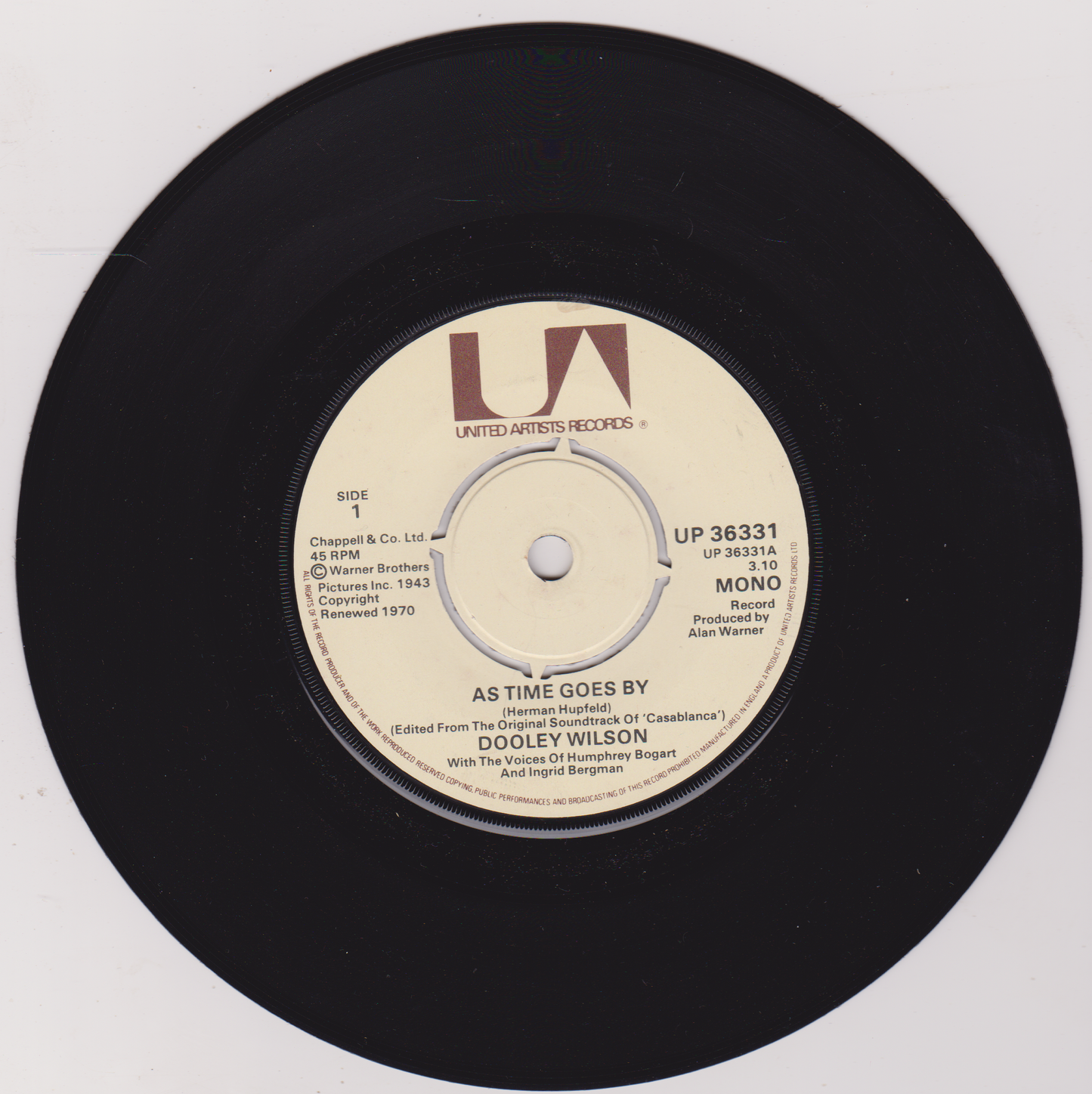 Dooley Wilson - As Time Goes By (UA 1977) 7" vinyl single VG/-