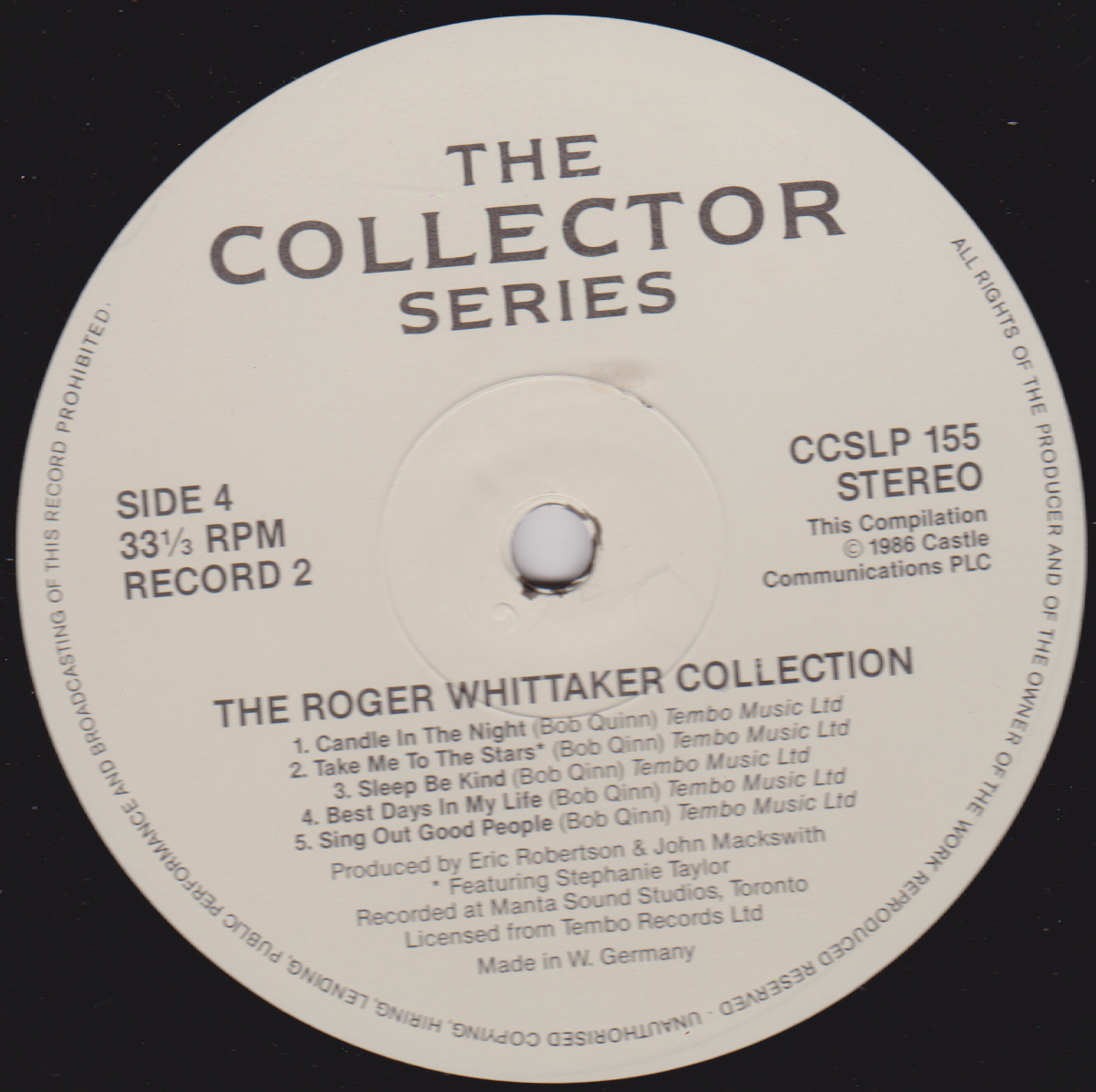 Roger Whittaker – The Roger Whittaker Collection (Castle 1986) 2x12" vinyl LP VG/VG