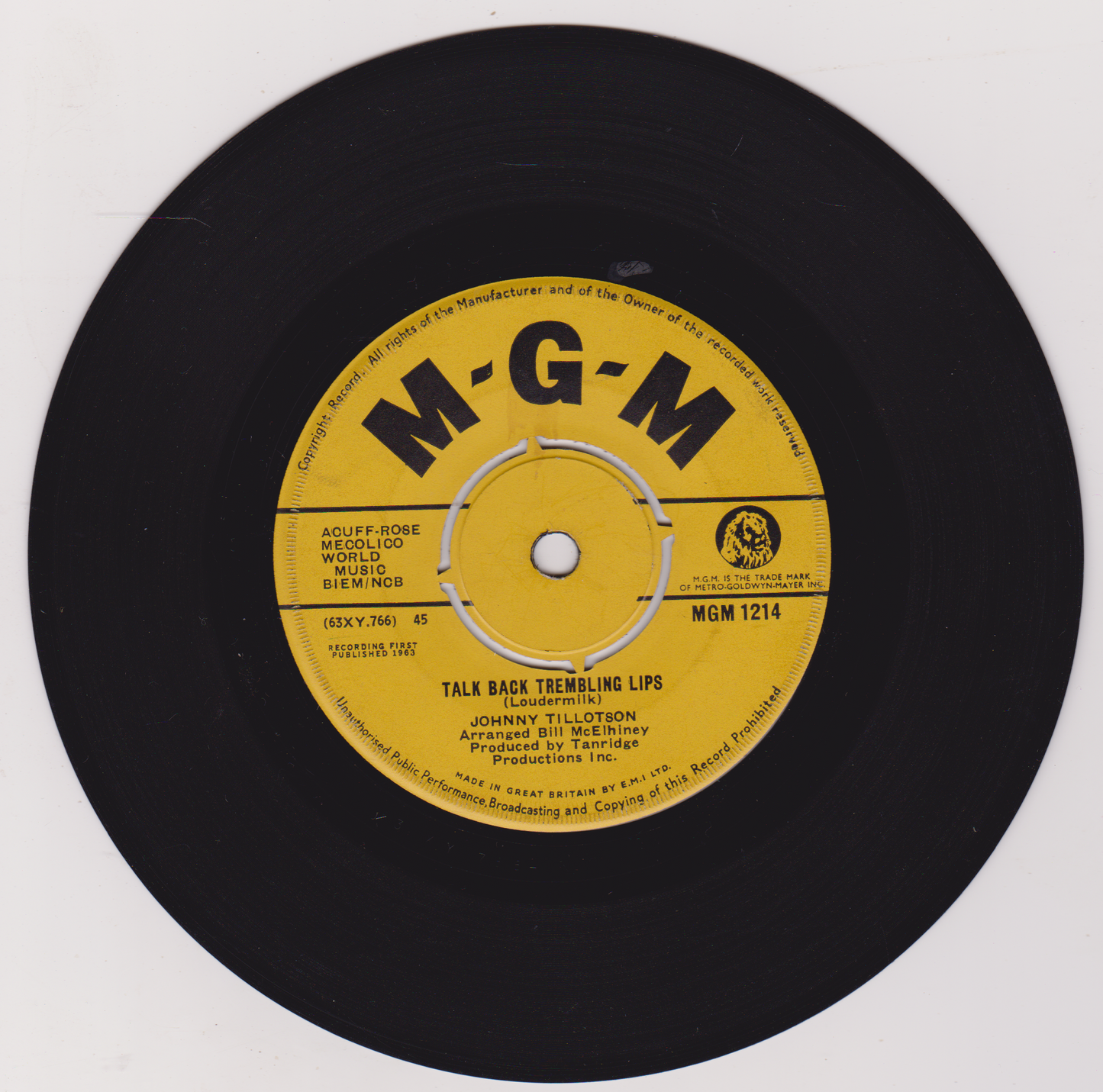 Johnny Tillotson – Talk Back Trembling Lips (MGM 1963) 7" vinyl single VG/-