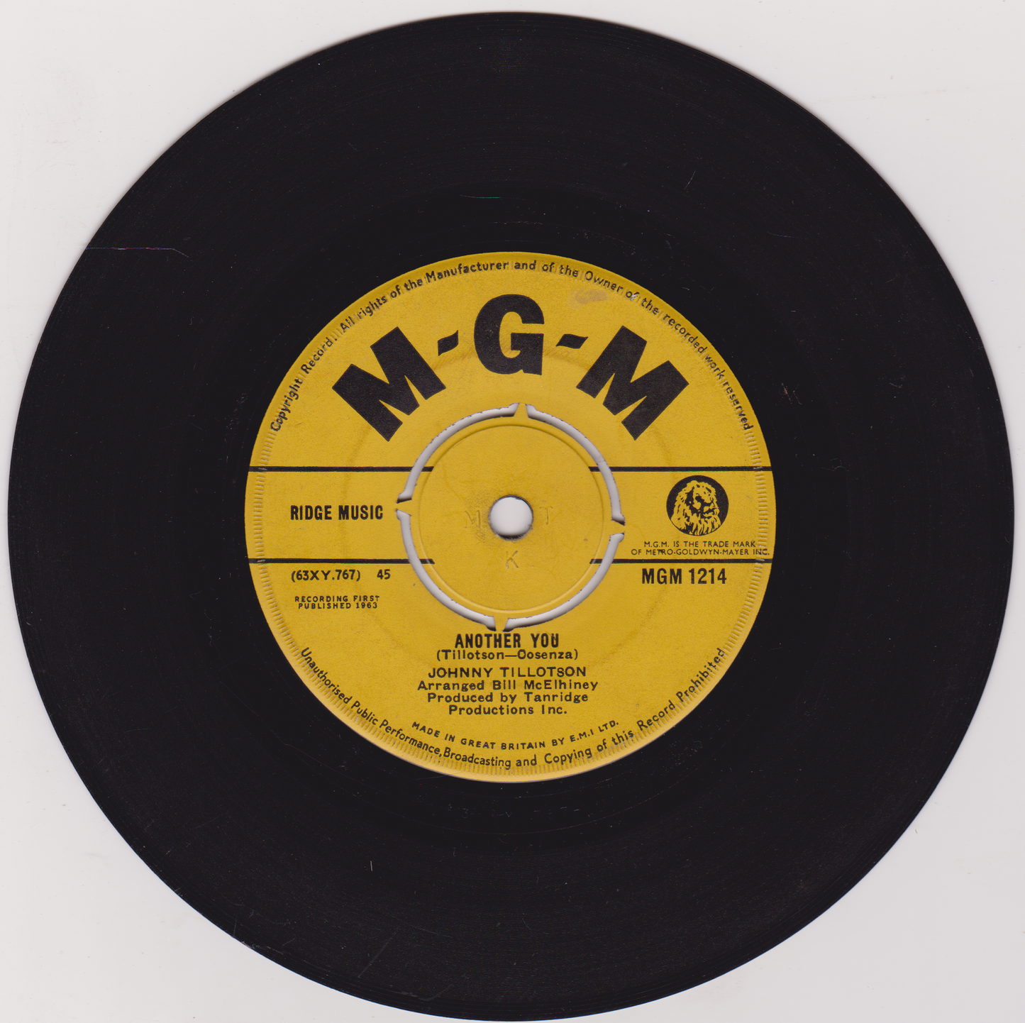 Johnny Tillotson – Talk Back Trembling Lips (MGM 1963) 7" vinyl single VG/-