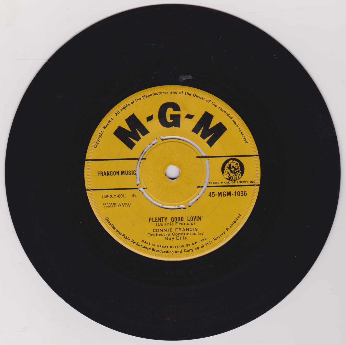 Connie Francis – Plenty Good Lovin' (MGM 1959) 7" vinyl single VG/-