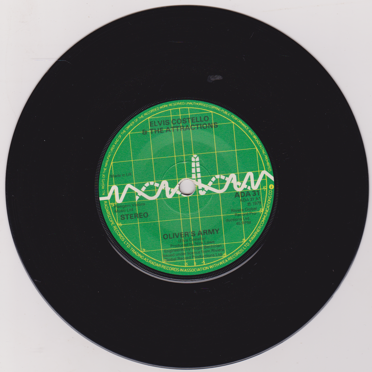 Elvis Costello And The Attractions – Oliver's Army (Radar 1979) 7" vinyl P/S single VG/VG
