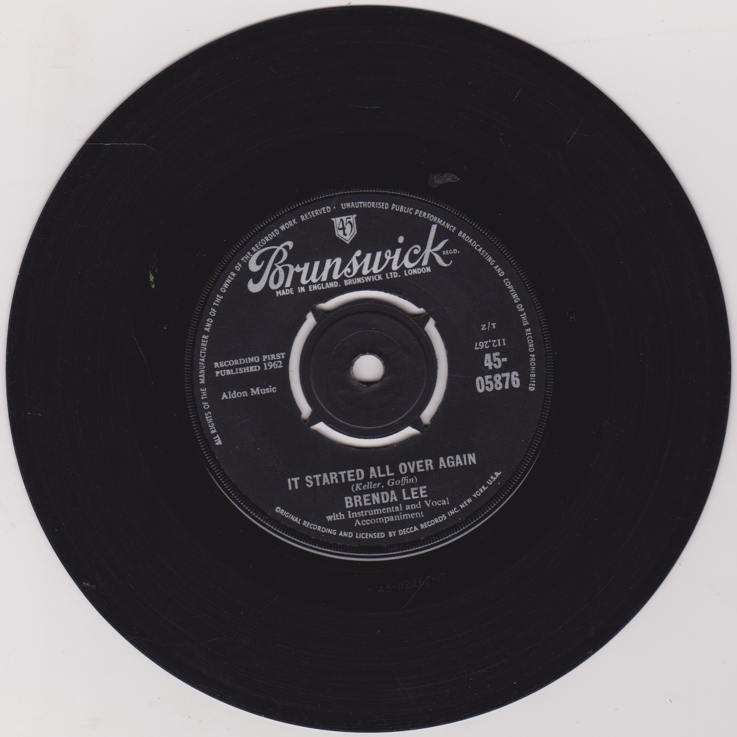 Brenda Lee – It Started All Over Again (Brunswick 1962) 7" vinyl single G+/-