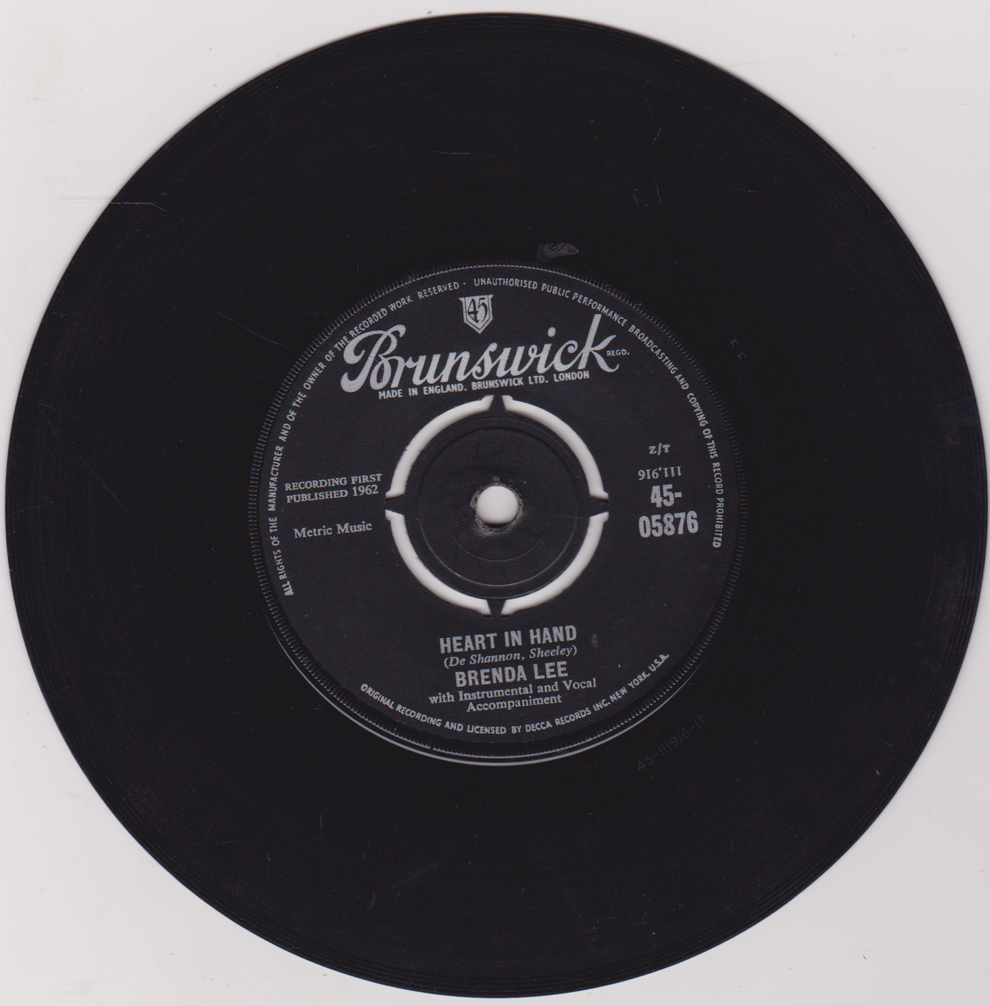 Brenda Lee – It Started All Over Again (Brunswick 1962) 7" vinyl single G+/-