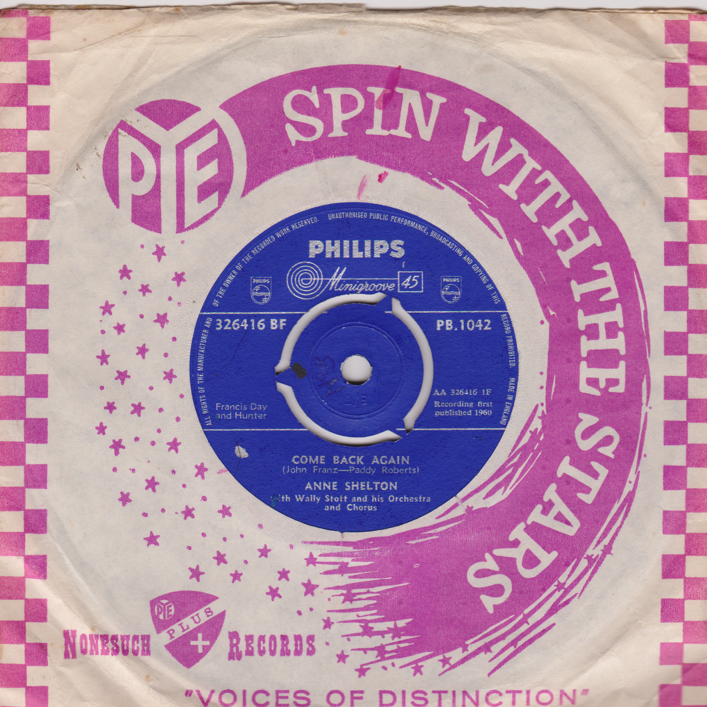 Anne Shelton - Come Back Again (Philips 1960) 7" vinyl single VG/-