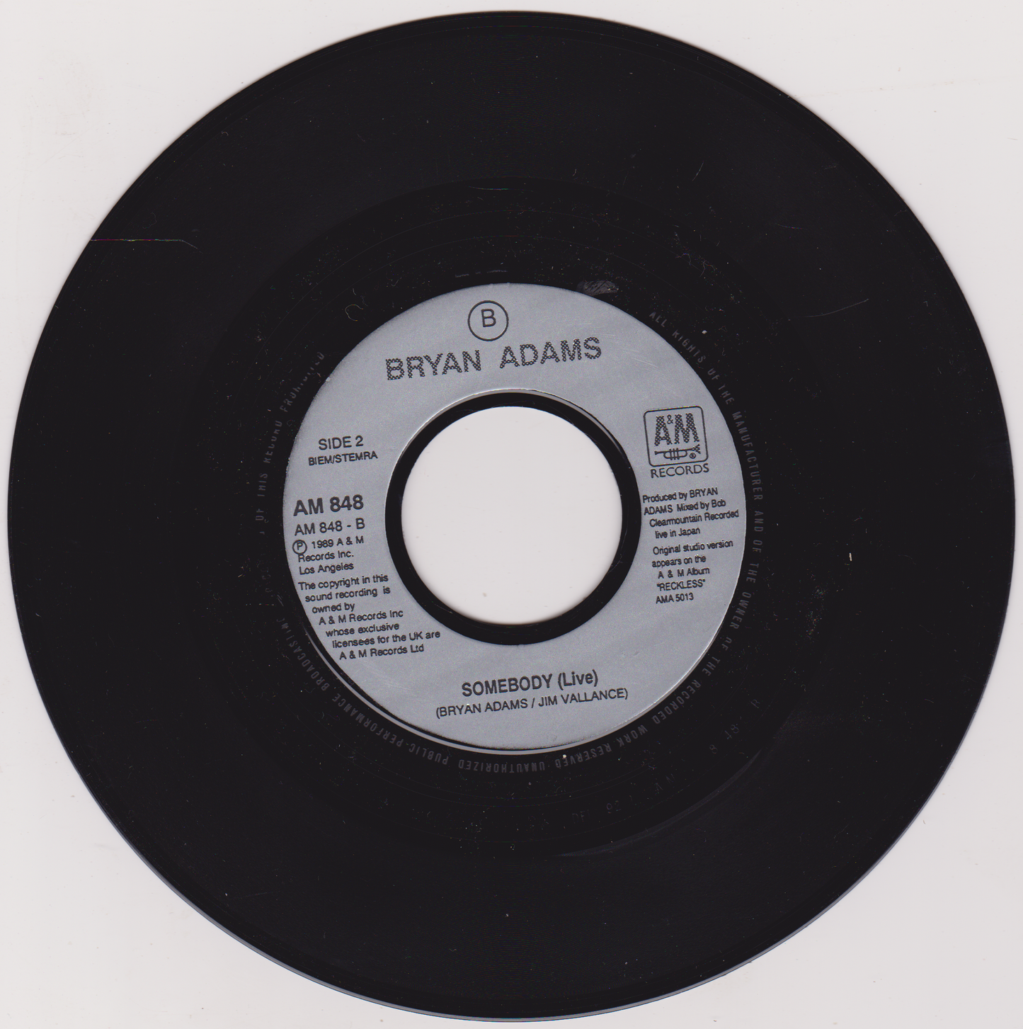 Bryan Adams – Thought I'd Died And Gone To Heaven (A&M 1992) 7" vinyl single G+/- jukebox centre